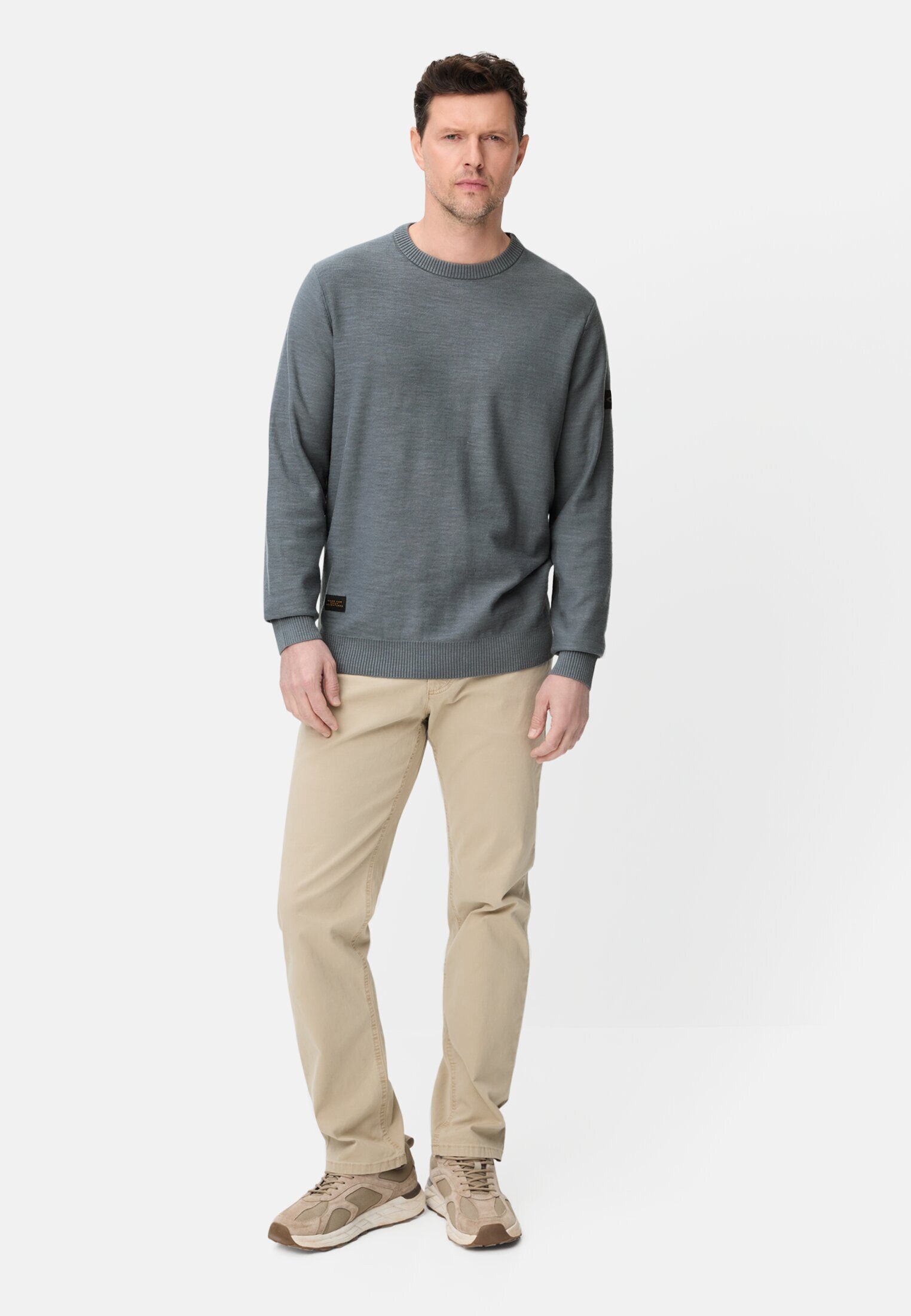 camel active Strickpullover aus reiner Baumwolle Langarm Markenlogo