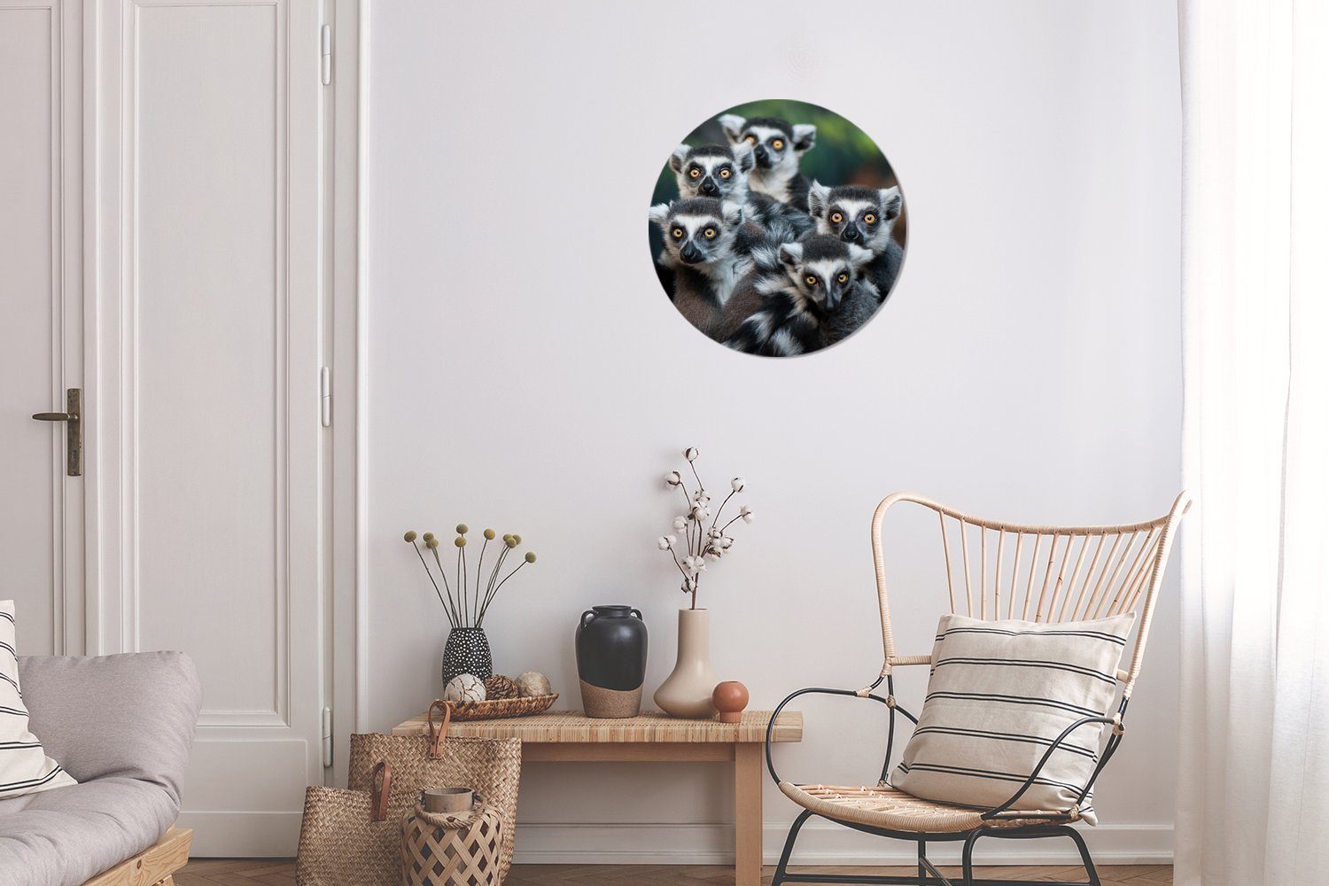 MuchoWow Gemälde Kreis (1 cm Forex, Tiere Wohnzimmer, Ringelschwanzlemuren, - St), Wandbild, 30x30 Wanddekoration Affen - Rundes