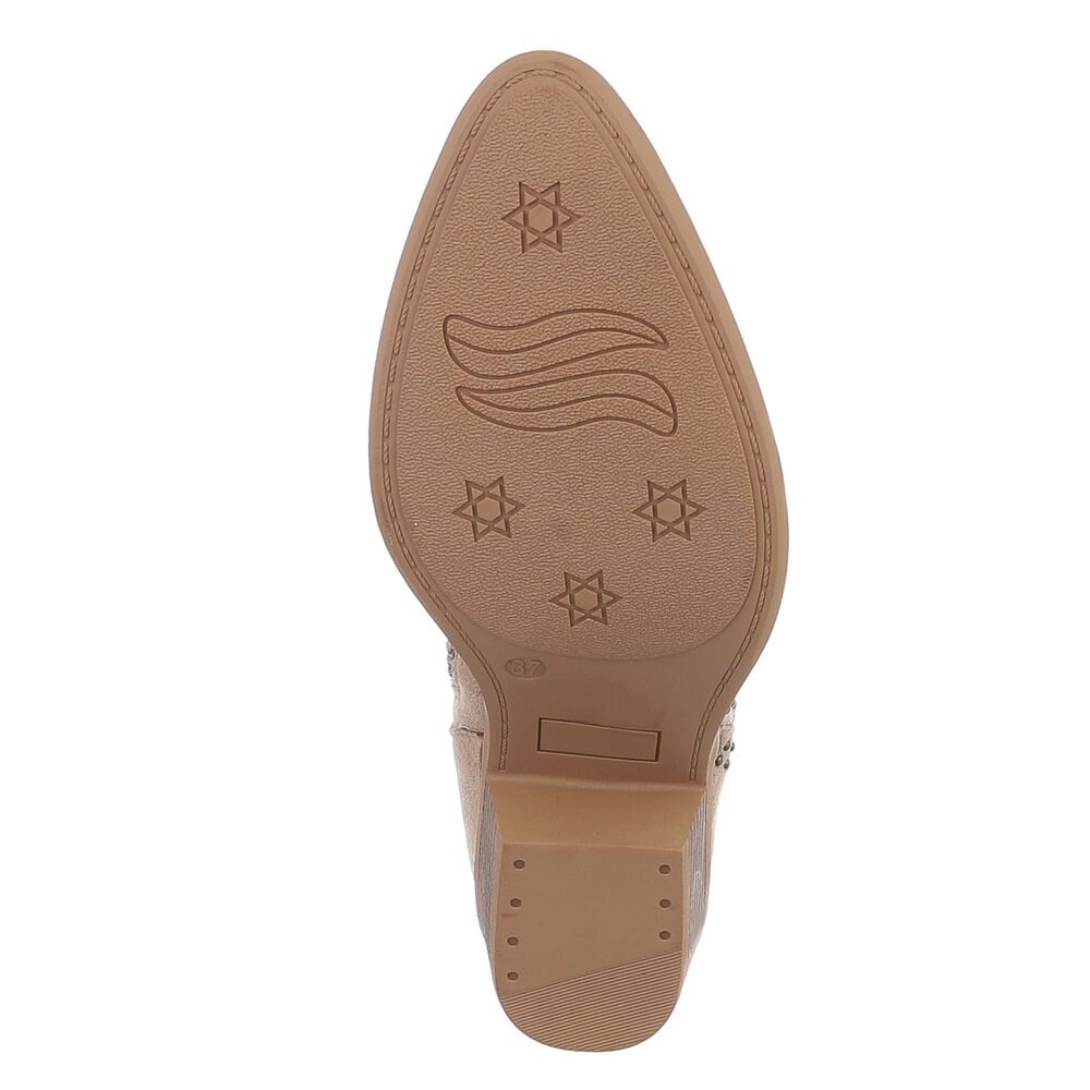 Ital-Design Elegante Damen Stiefelette mit Details für Alltag und Freizeit Westernstiefelette (90471303) Blockabsatz Stiefeletten in Hellbraun