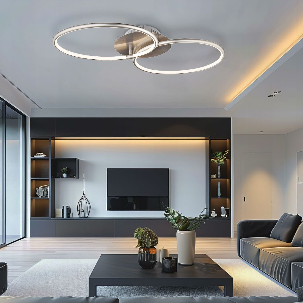 GLOBO LIGHTING LED Deckenleuchte, LED-Leuchtmittel fest verbaut, Warmweiß, Deckenleuchte Designlampe LED Ringe nickel-matt opal Wohnzimmerlampe