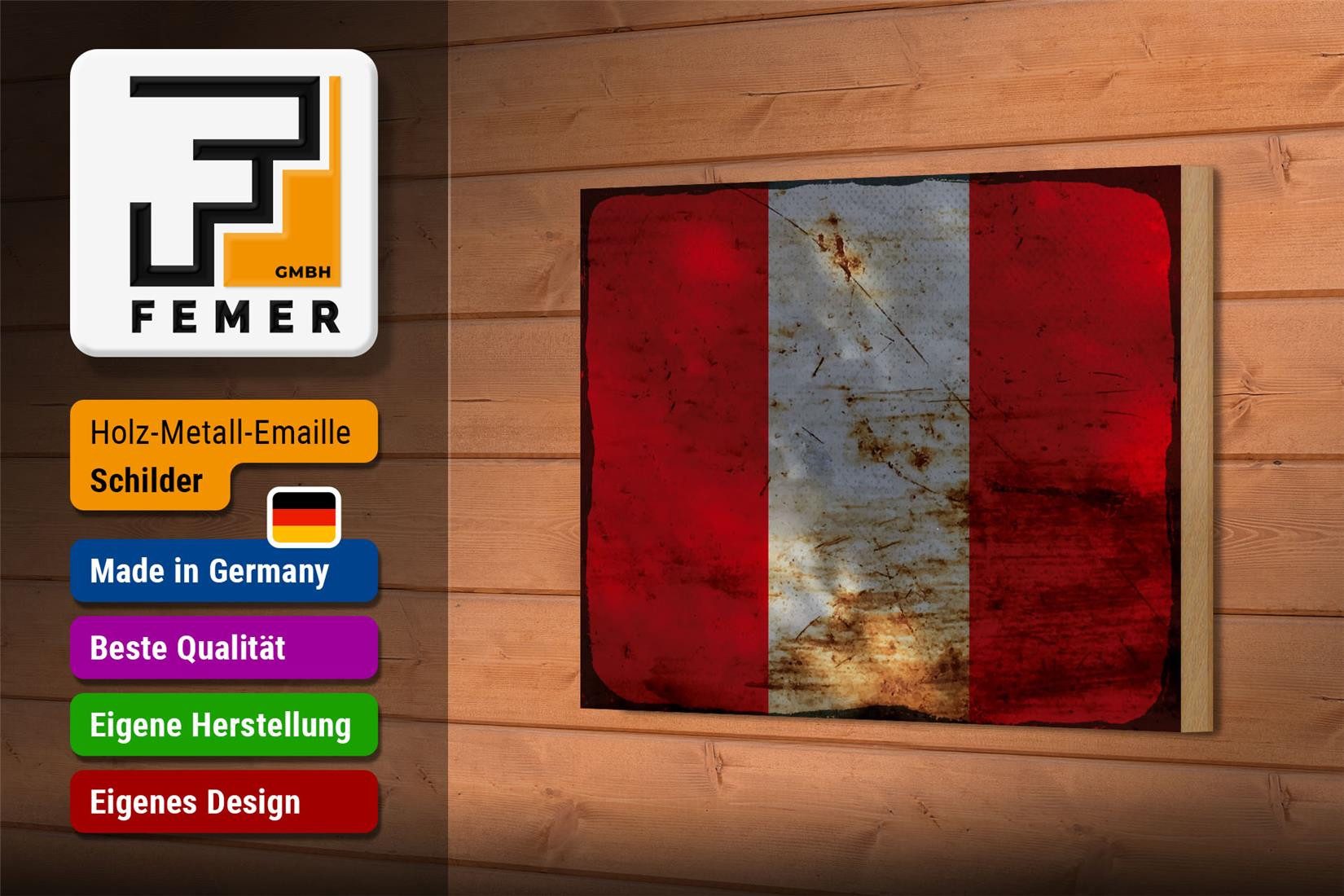 Femer GmbH Holzbild Flagge Peru 18x12 cm Flag of Peru Rost, Flaggen (1 St), Glatte Holzfaserplatte (MDF), vorn beschichtet