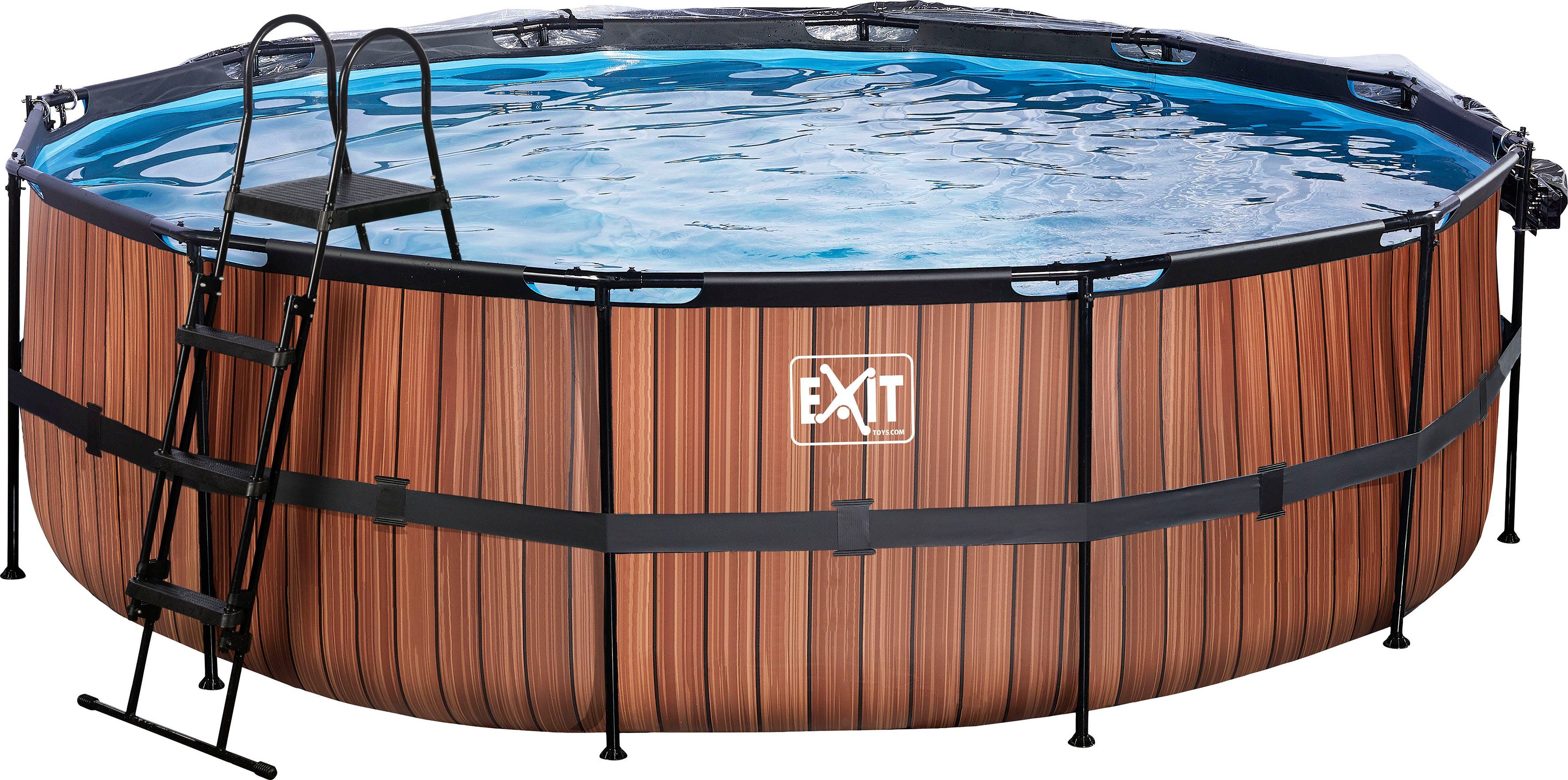 EXIT Framepool inkl. multifunktionaler Abdeckung & Wärmepumpe (Set, 5-tlg), ØxH: 488x122 cm, mit Sandfilteranlage und Sicherheitsleiter