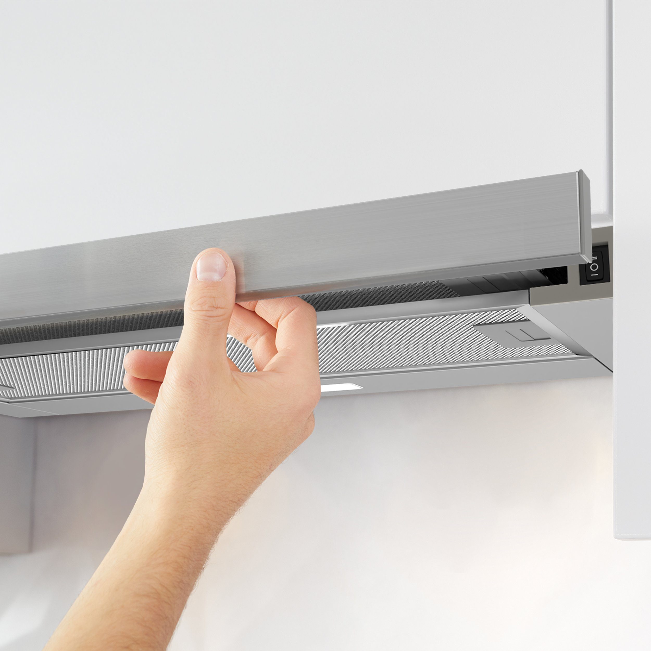 CIARRA Flachschirmhaube 60 cm ausziehbare Dunstabzugshaube Abluft & Umluft 2 Stufen CBCS6906D 391 m³/h Teleskophaube 2 Aktivkohlefilter & Fettilter, Wippschalte – Bild 4 von 5