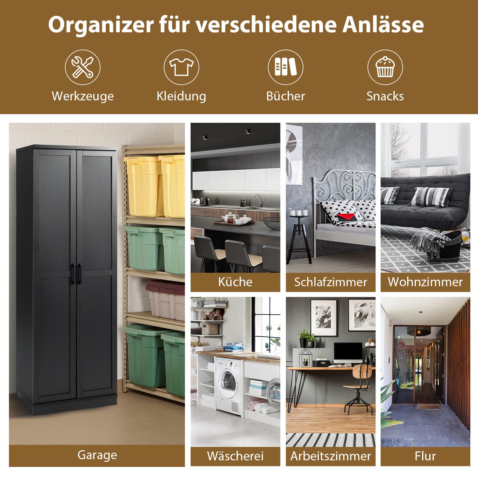 KOMFOTTEU Hochschrank Mehrzweckschrank mit verstellbaren Ablagen & Doppeltüren