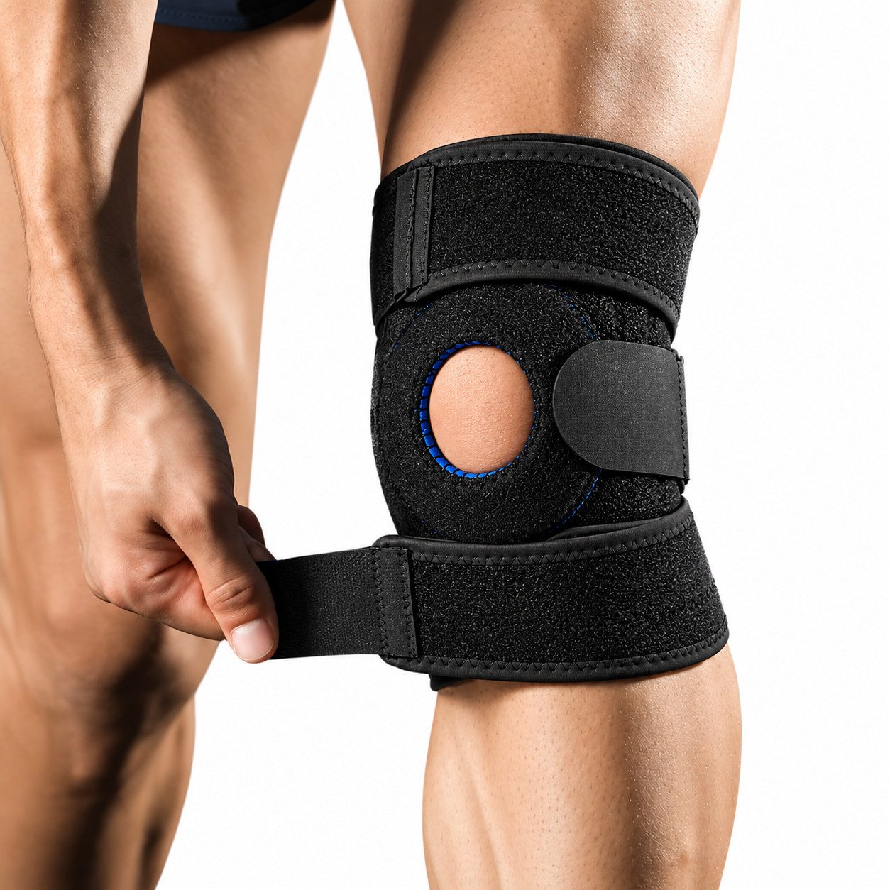 ibettertec Kniebandage Herren & Damen, Atmungsaktive Kniestütze für Sport & Fitness, (Knie Bandage mit verstellbaren Gurten, rutschfest für Laufen, Krafttraining, Squats & Alltag, Schwarz, 1 Stück)