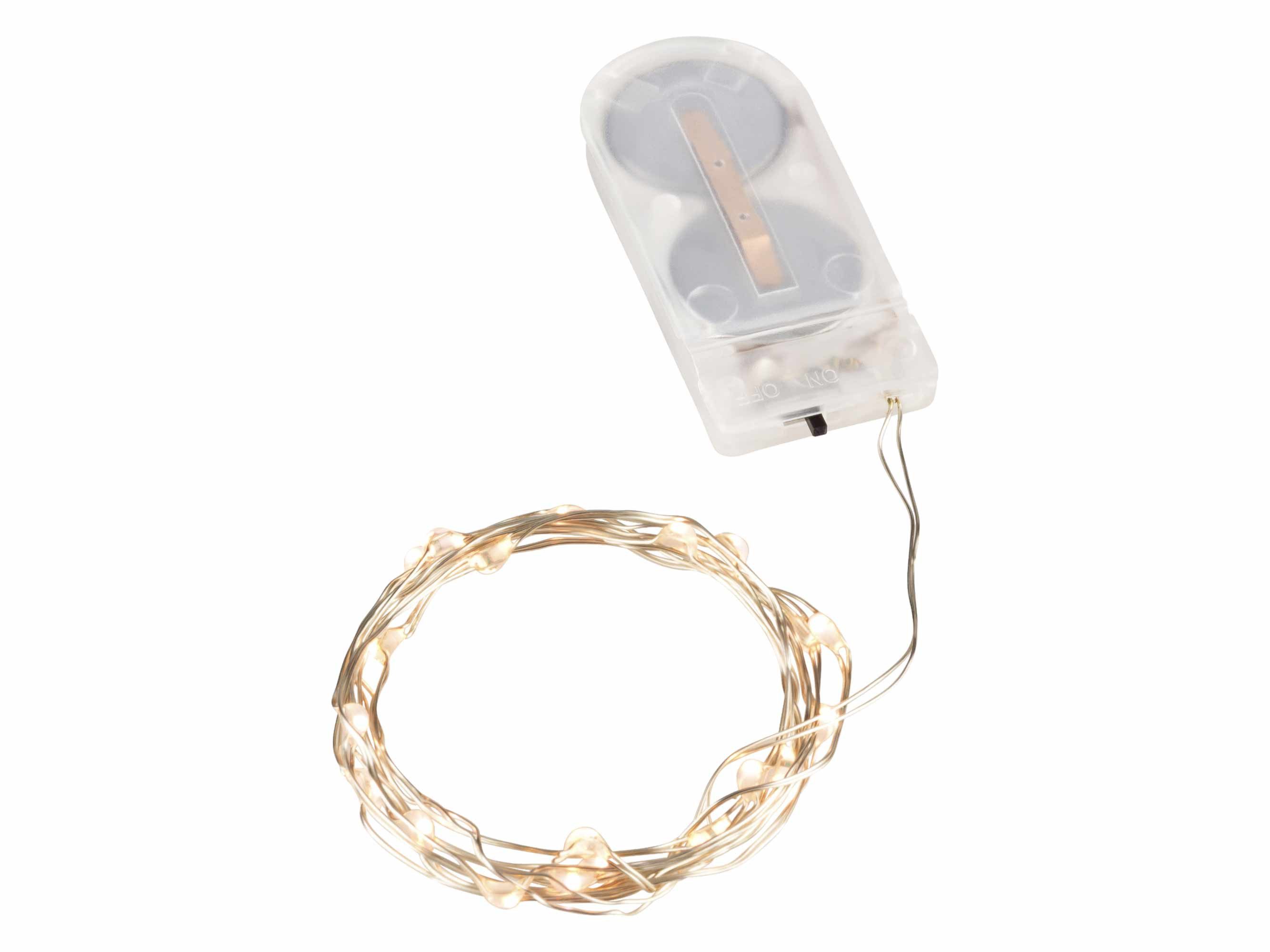 Linder Exclusiv GmbH LED-Lichterkette, Draht silber Batterie 0,95m 20 LEDs warmweiß