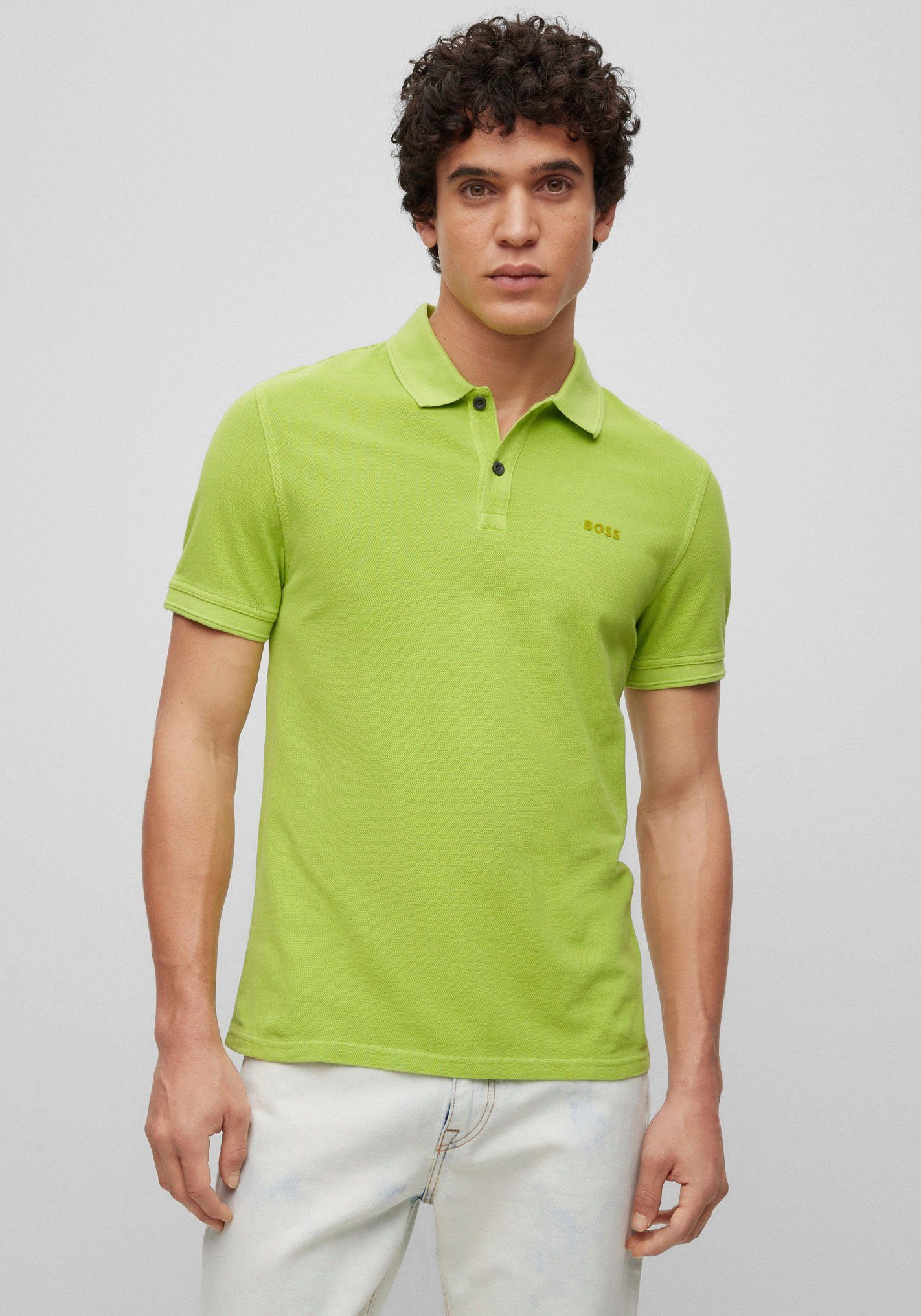 BOSS Green Prime Logoschriftzug am Bright ORANGE mit Poloshirt Brustkorb