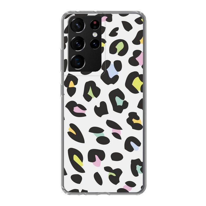 MuchoWow Handyhülle Pantherdruck - Farben - Schwarz Phone Case Handyhülle Samsung Galaxy S21 Ultra Silikon Schutzhülle