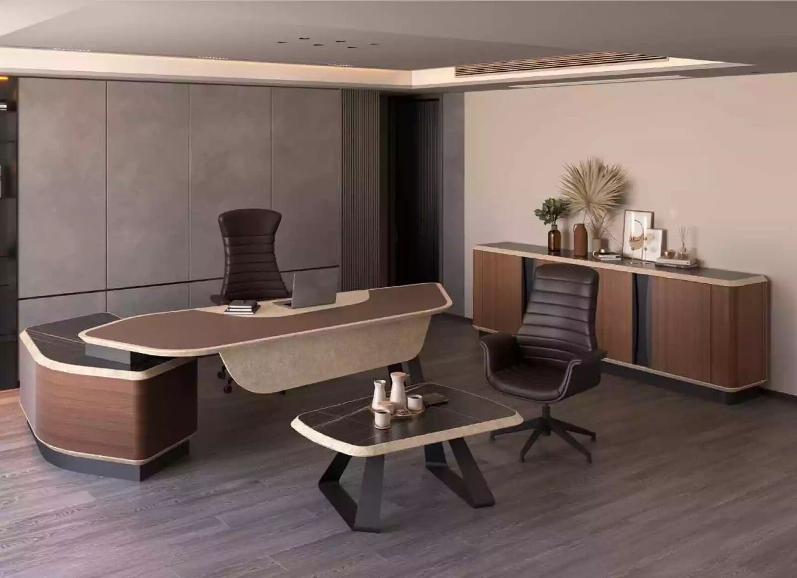 Made Europa Braun Büromöbel Eckschreibtisch (1-St., Schreibtisch), nur 1x Eckschreibtisch Cheftisch in Moderner Chefschreibtisch JVmoebel