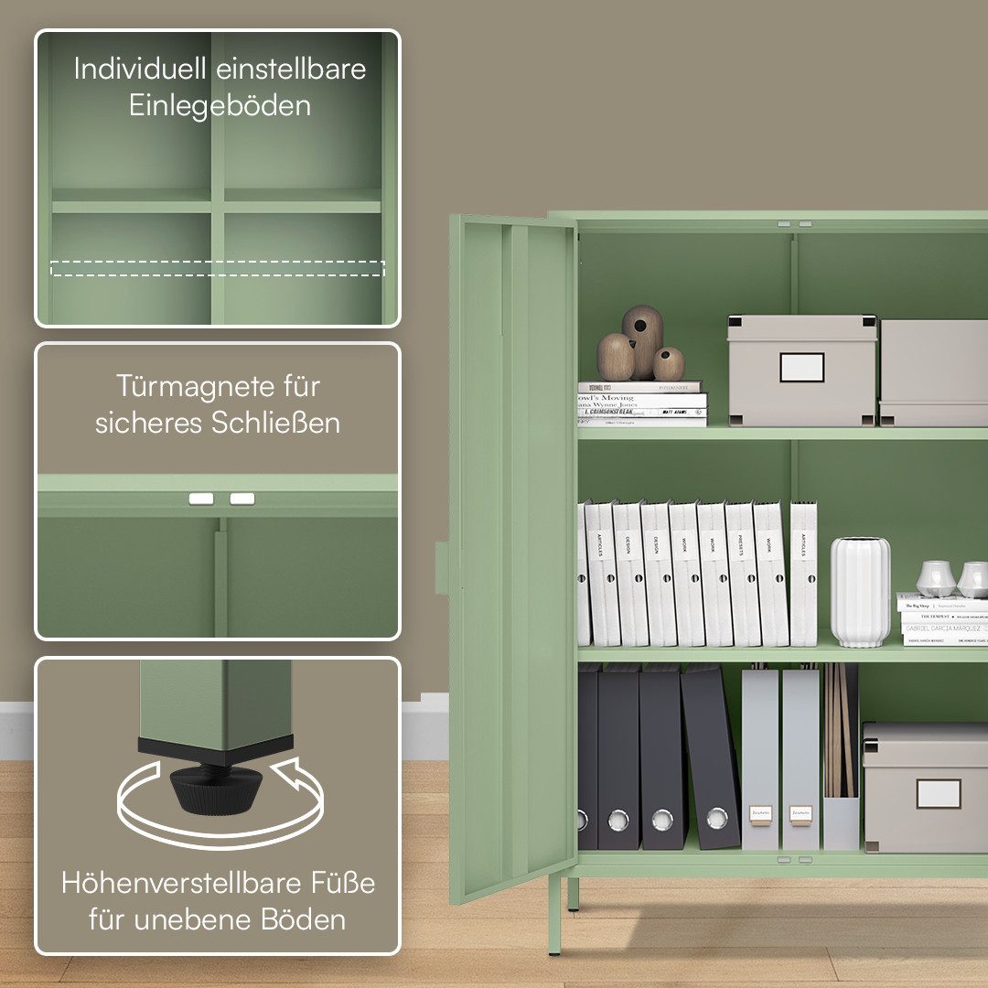 skølm Kommode Ituri aus Metall (Mintgrün), Highboard mit 2 Einlegeböden, höhenverstellbare Füße