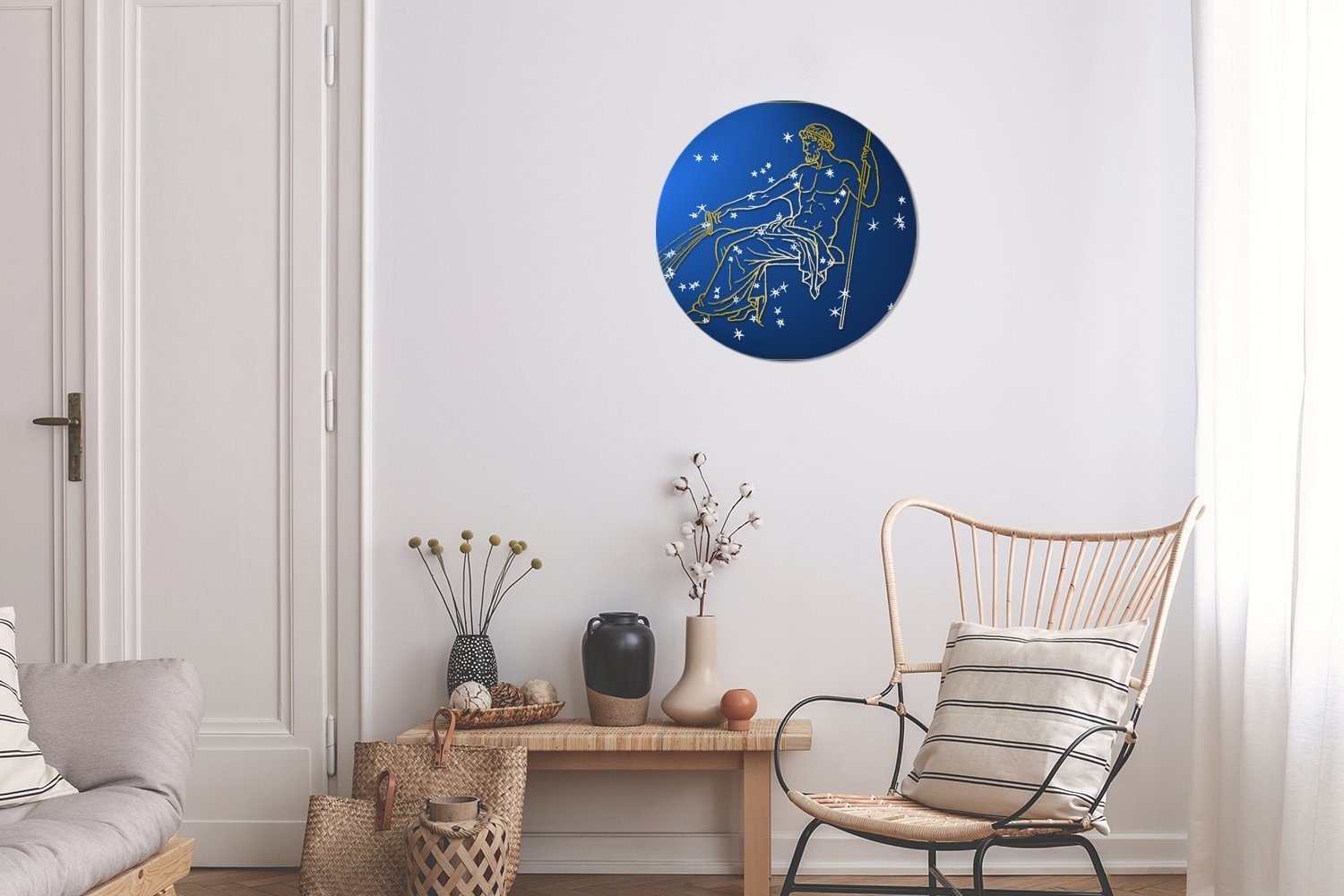 Wandbild, - 30x30 - Wanddekoration St), (1 Wohnzimmer, Rundes Gemälde Forex, MuchoWow cm Kreis Sternbild Sterne, Wassermann