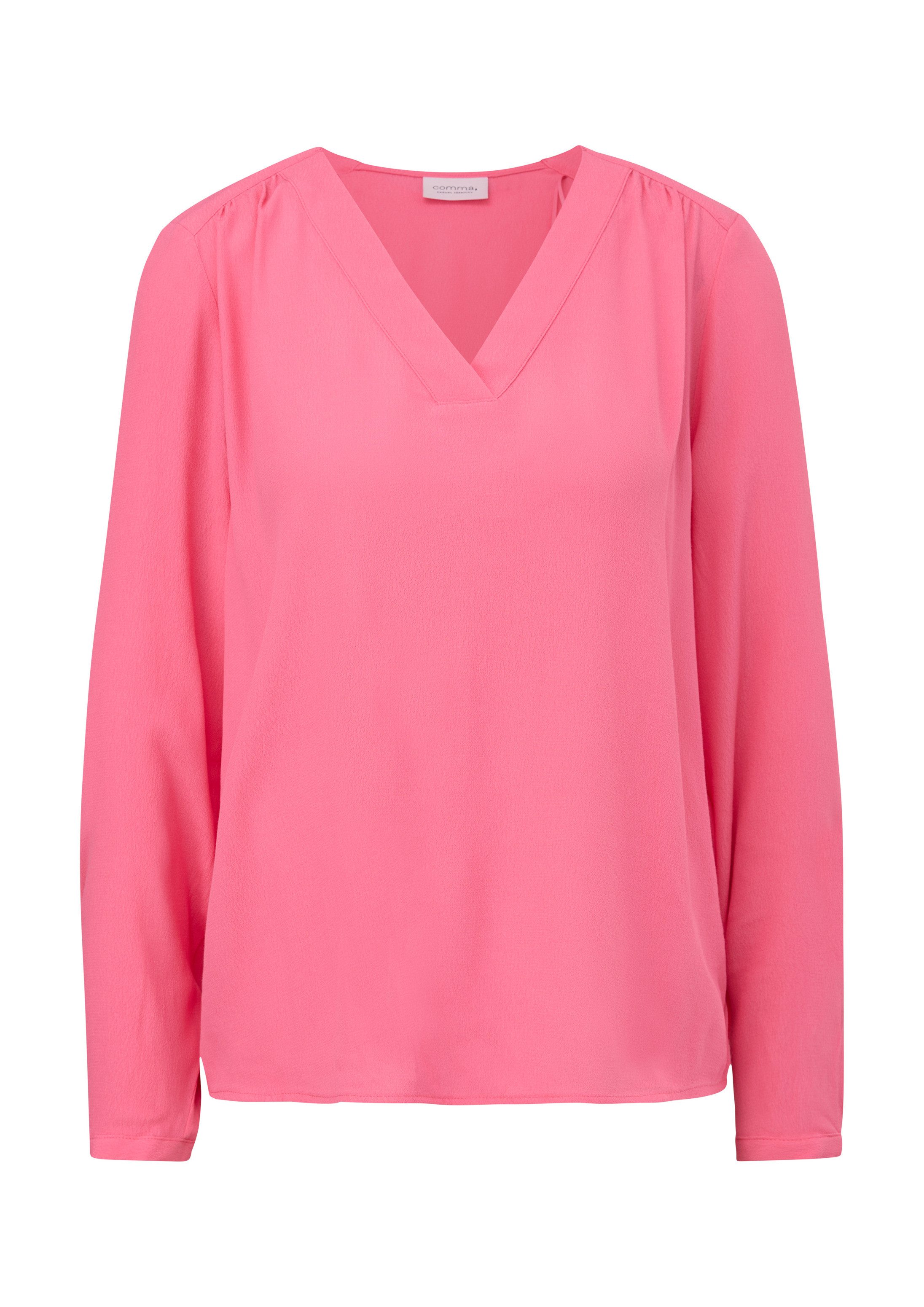 comma Langarmbluse Bluse Crêpebluse mit V-Ausschnitt