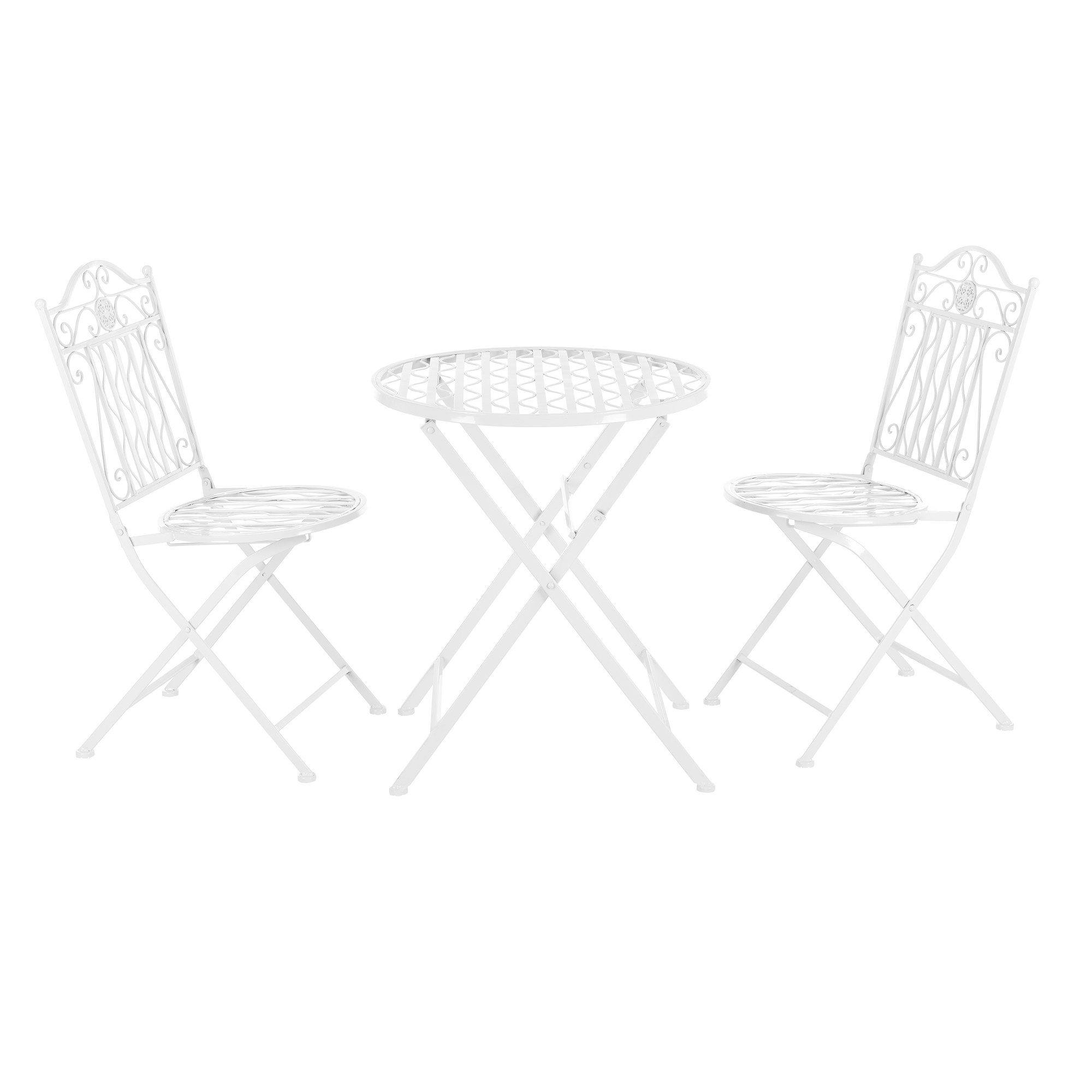 en.casa Balkonset, (3-tlg., Tisch mit 4 Stühlen), Bistroset »Biella« 3-tlg. klappbar Metall Weiß