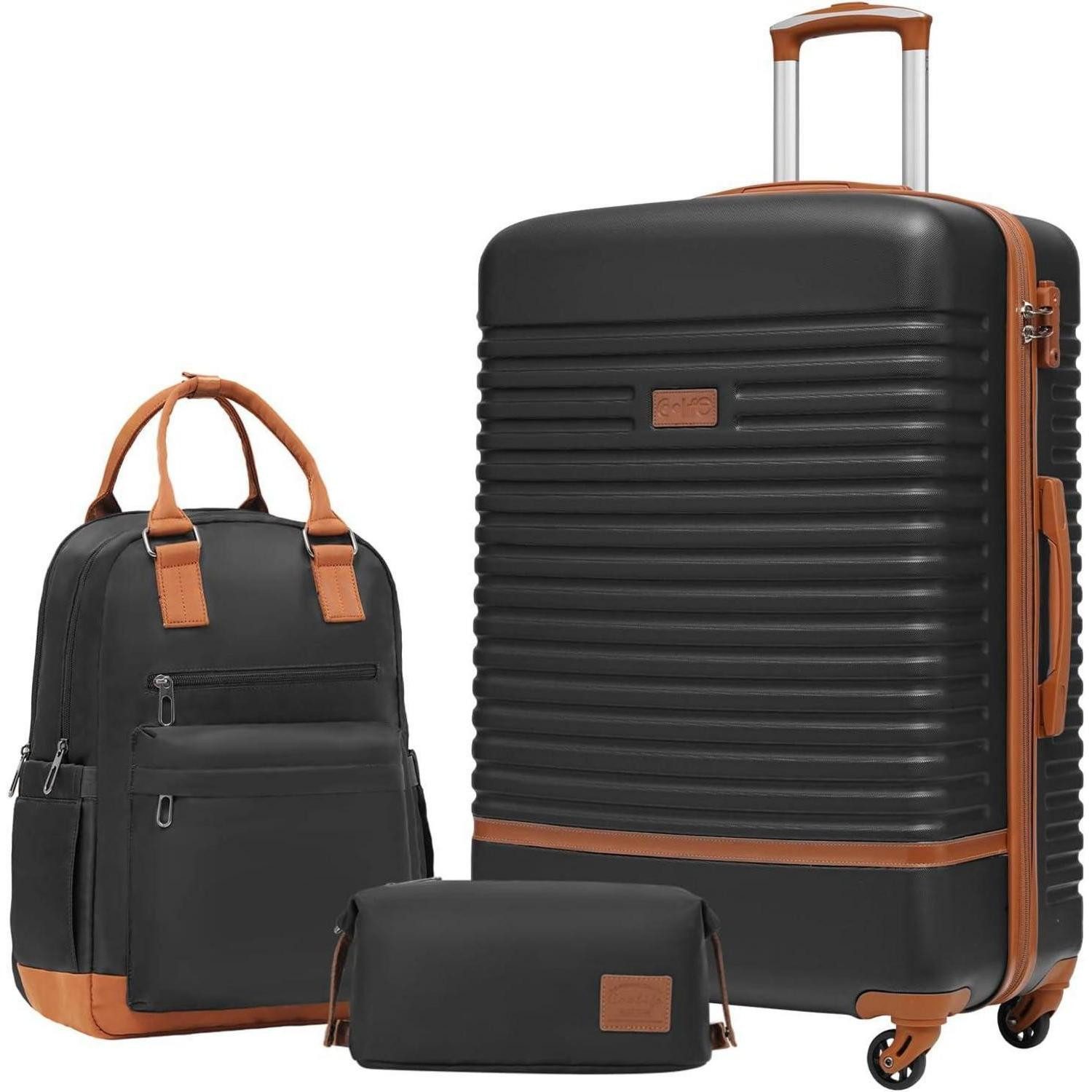 Kofferset Hartschalen Trolley Koffer Set 3tlg 4 Rollen TSA-Schloss Schwarz Braun