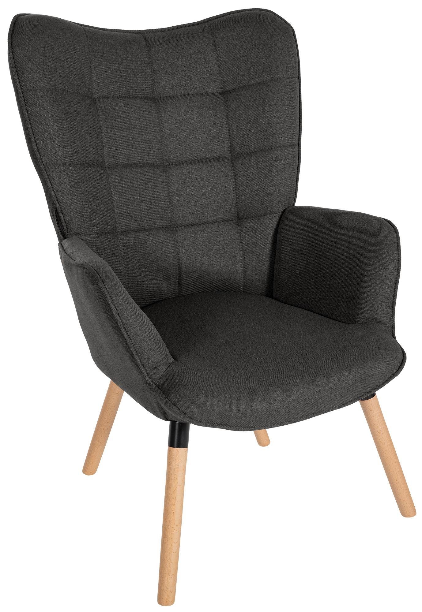 CLP Loungesessel Garding, Stuhl mit Stoff-Bezug und Gestell aus Buchenholz dunkelgrau