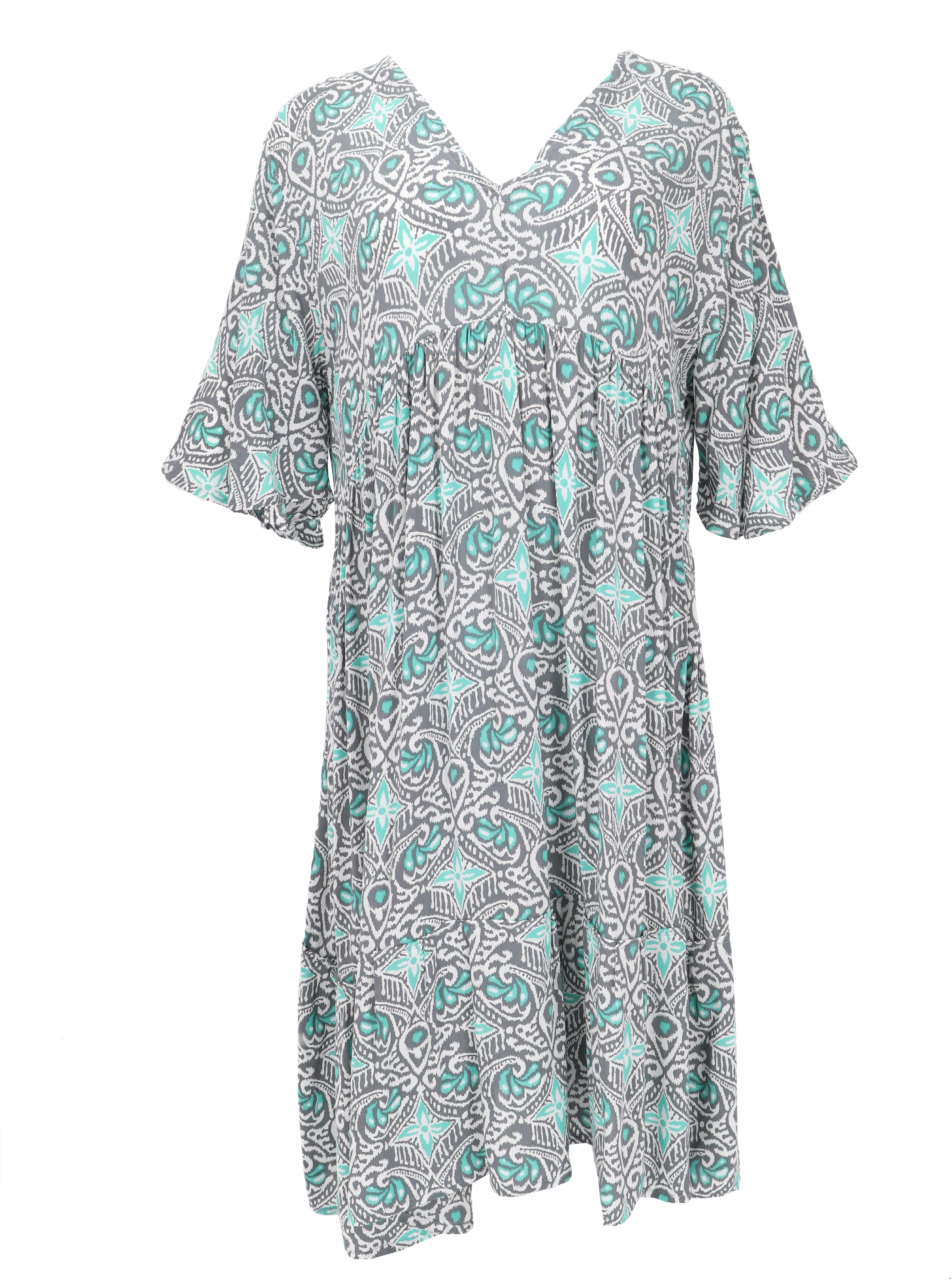 Guru-Shop Midikleid Boho Kurzarm Sommerkleid, Maxikleid,.. günstig online kaufen
