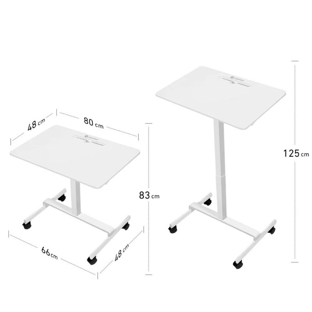 SUPERUN Schreibtisch höhenverstellbarer mobiler Stehschreibtisch mit Gasfeder (1-St), mit 360°‑Lenkrollen & stabiler Metallbasis für Homeoffice & Laufband