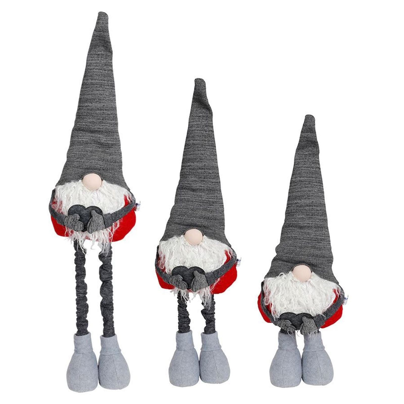 BURI Dekofigur 3 Deko-Wichtel mit Mütze und Teleskopbeinen 84cm Weihnachtswichtel