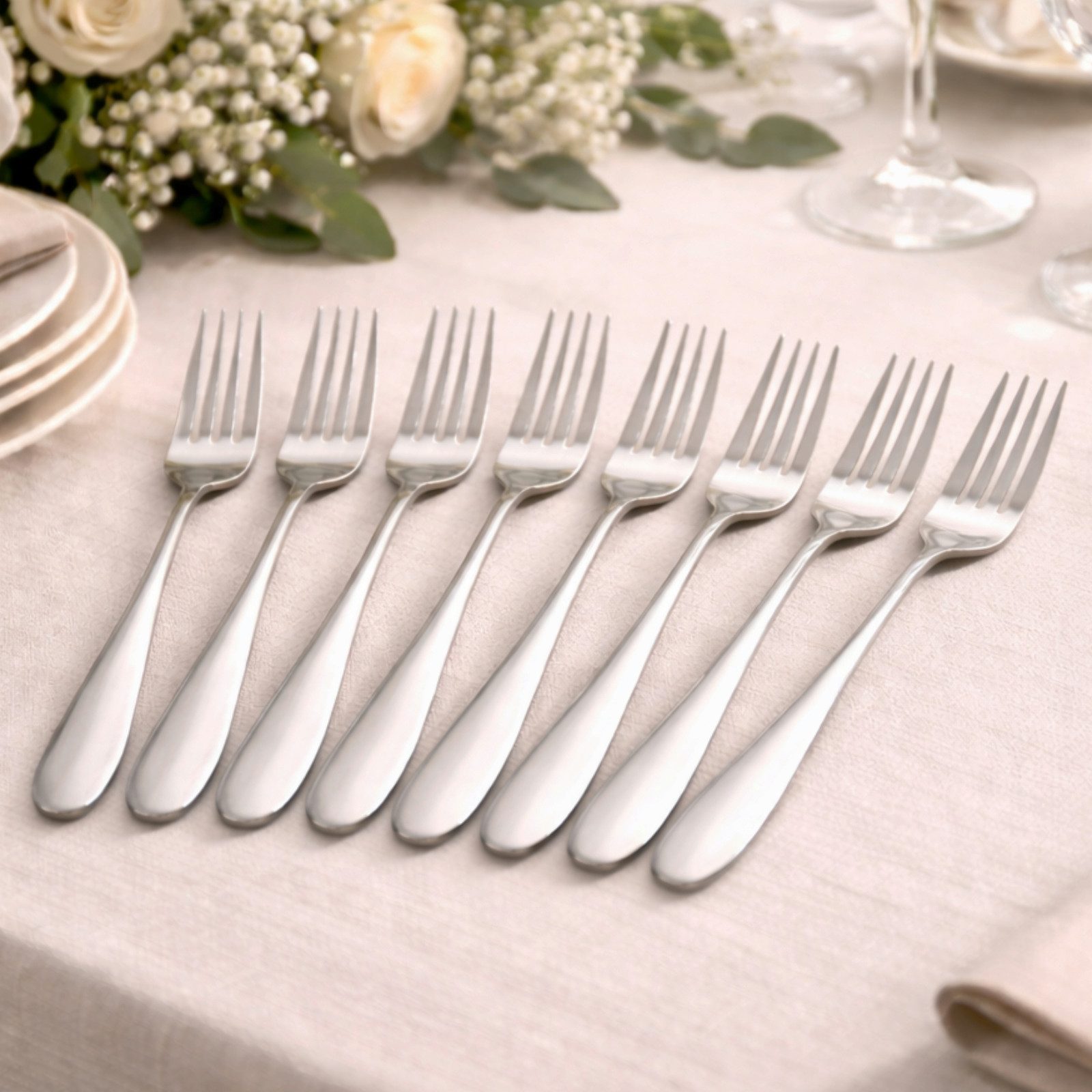 Koopman Tafelgabel Essgabel Gabel Besteck Edelstahl 19,5cm Silber 8er Set (8 Stück), 8 Stk, Spülmaschinengeeignet, Rostfrei, Klassisch