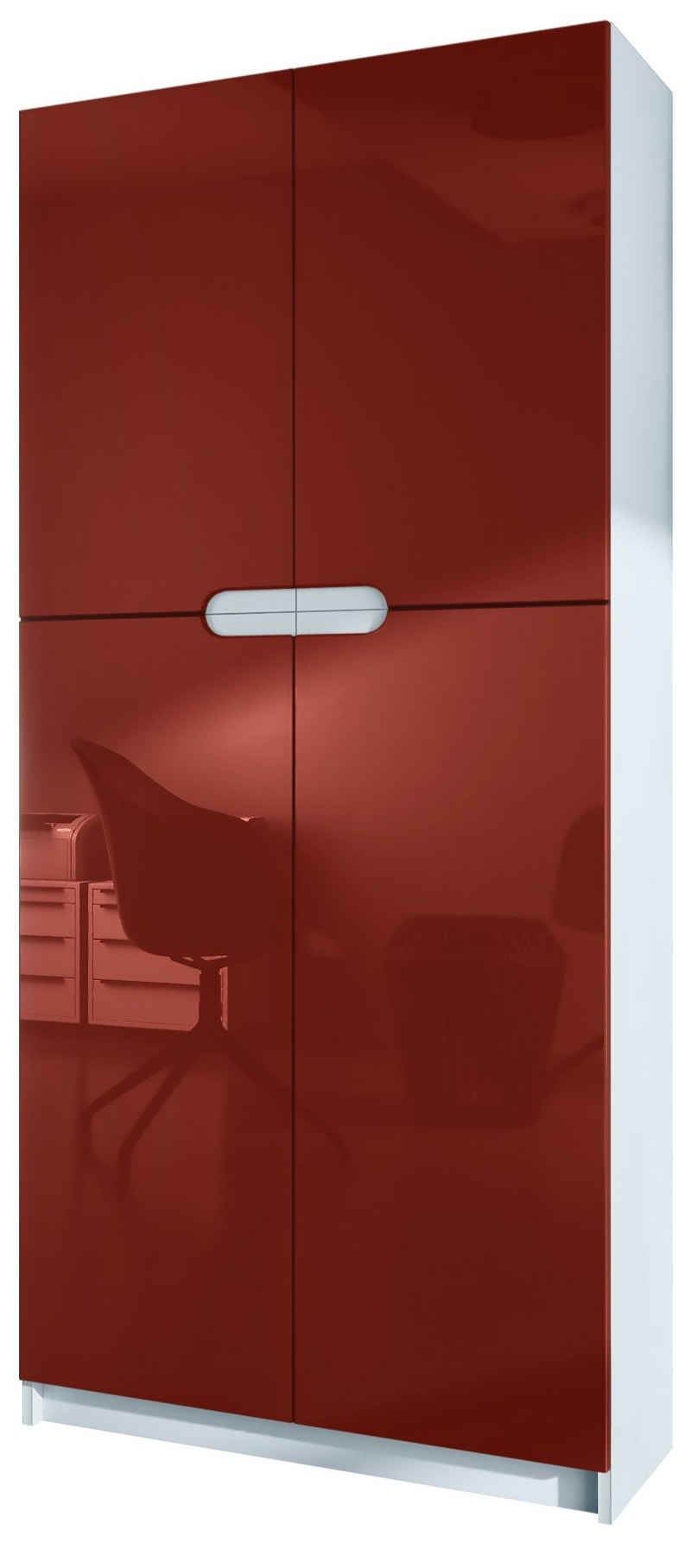 Vladon Aktenschrank »Logan« Aktenschrank mit 5 Fächern und 4 Türen, Weiß matt/Bordeaux Hochglanz (82 x 185 x 37 cm)