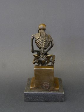 AFG Dekoobjekt Bronze Figur Der Denker Skelett auf edlem Marmorsockel