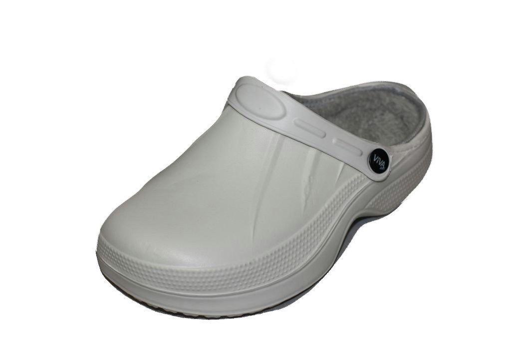 emeco Damen Clogs Gartenclogs Badeschuhe Hausschuhe mit Warmfutter V-5 Weiß Clog