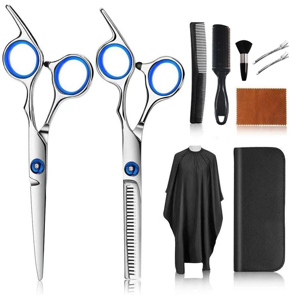 TUWENA Haarschere Friseurschere Set 10-teilig, 6.7Zoll Haarschere & Effilierschere Profi, (10-tlg), Inkl. Schere Haare Schneiden, Bartscherschere, Frisörumhang & Zubehör