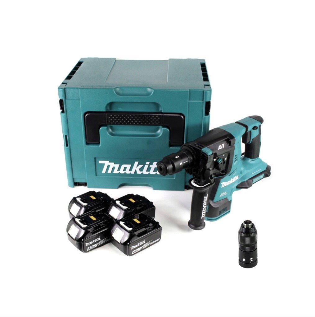 Thumbnail - Makita Schlagbohrmaschine DHR 281 M4J Brushless Akku Bohrhammer 28 mm 2x 18 V für SDS-PLUS mit