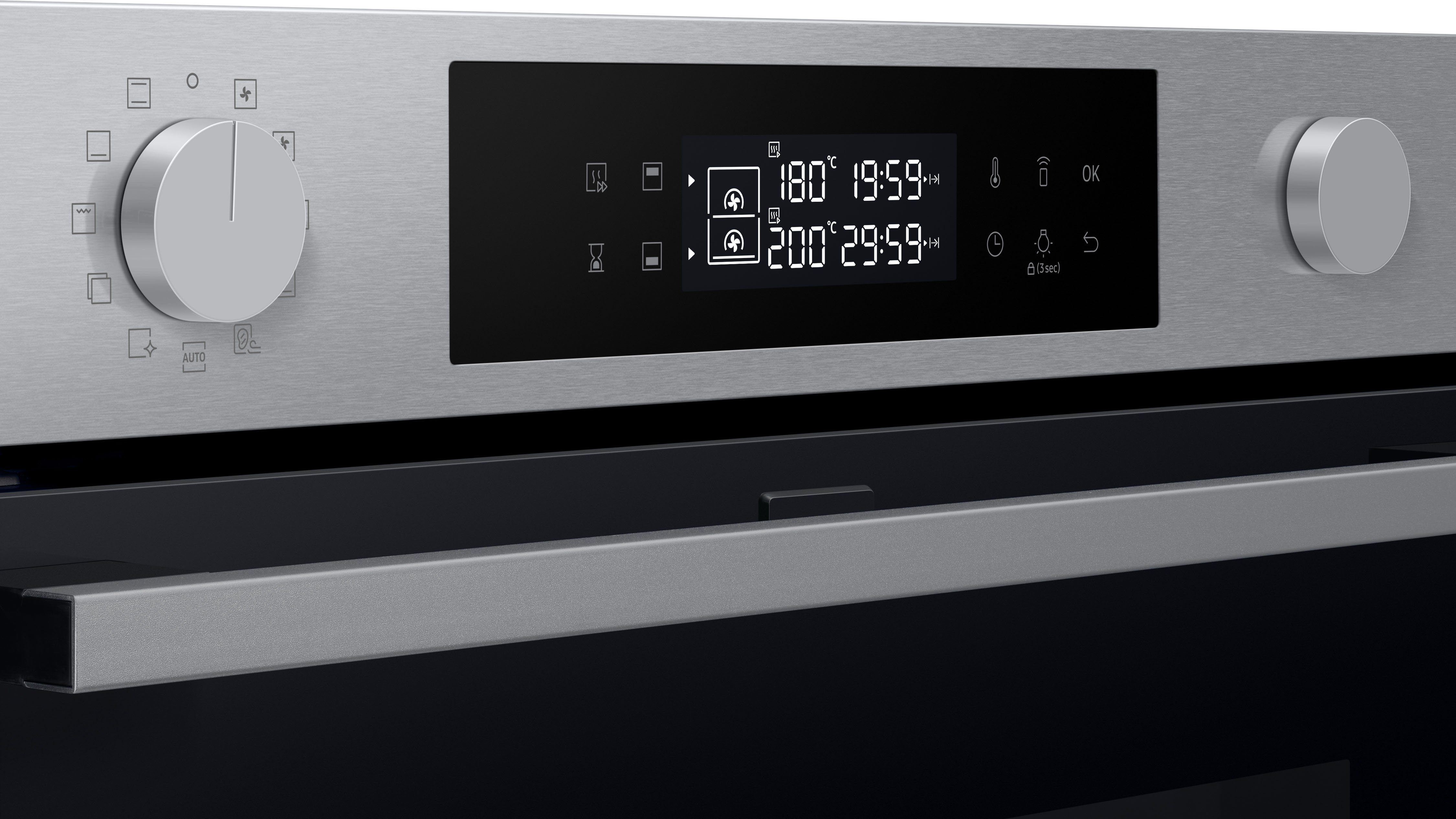 Samsung Pyrolyse Backofen NV7B4530ZAS, Ofen. Pyrolyse-Selbstreinigung, Maximale Garräume. Dual Cook Ein Flexibilität. – Zwei Flex