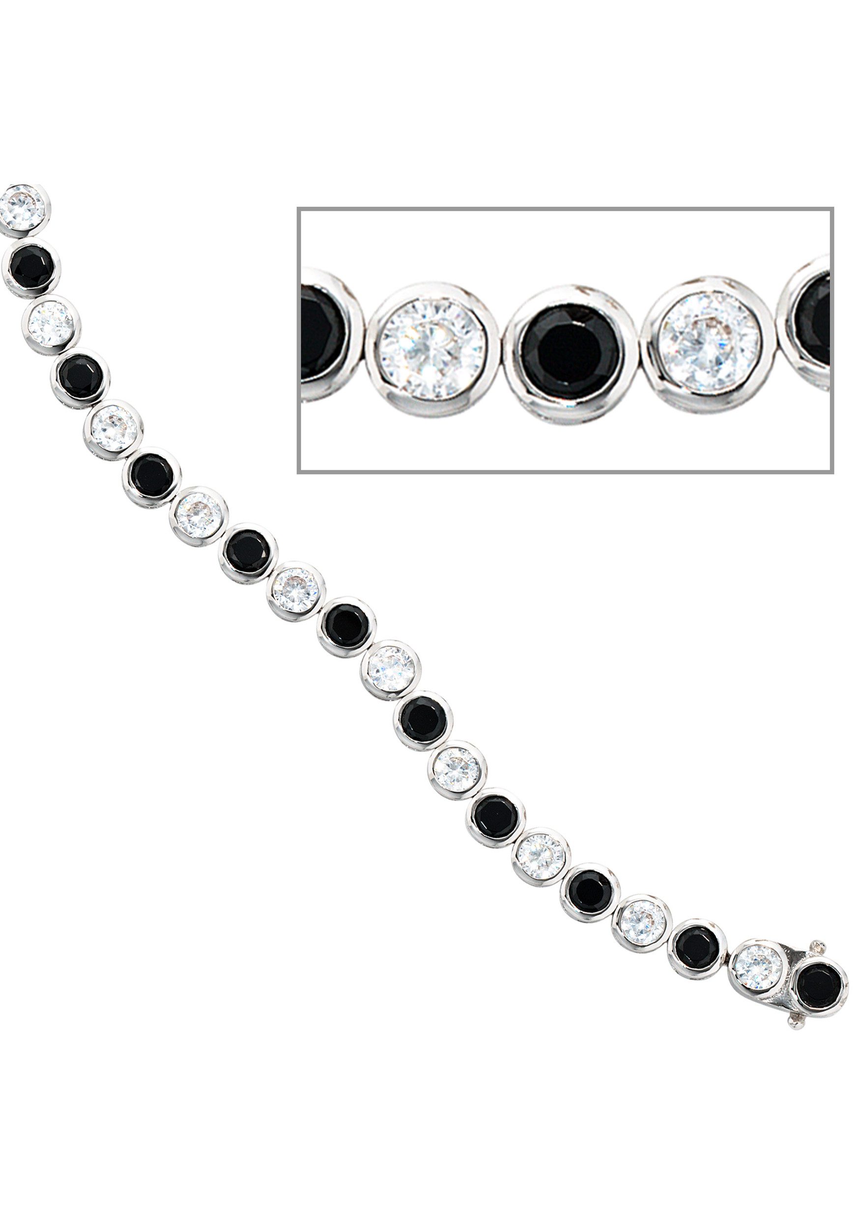 JOBO Silberarmband Tennisarmband schwarz weiß, 925 Silber rhodiniert mit Zirkonia 19 cm