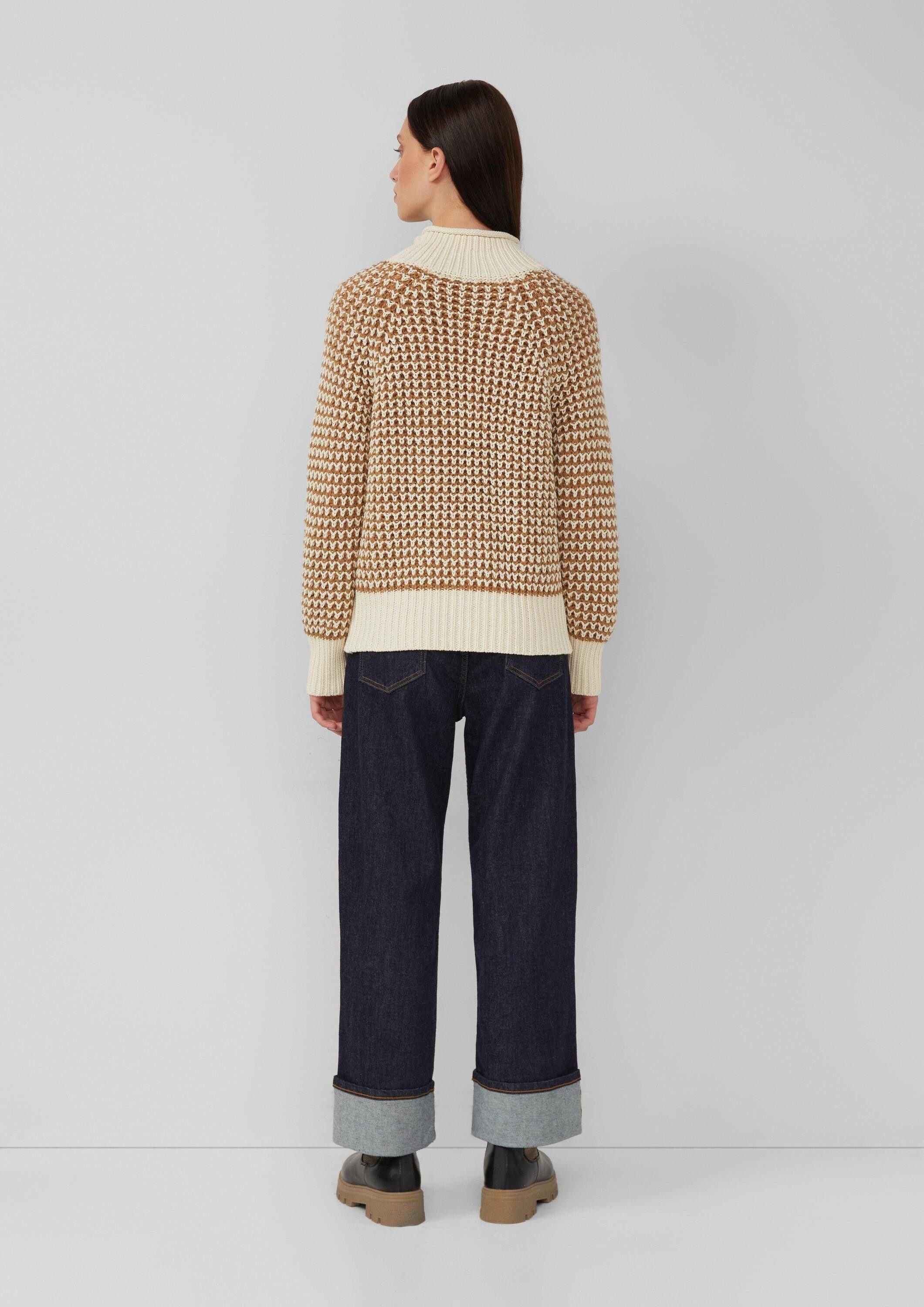 s.Oliver Longpullover Strickpullover Gemusterter Strickpullover mit Stehkragen im Relaxed Fit
