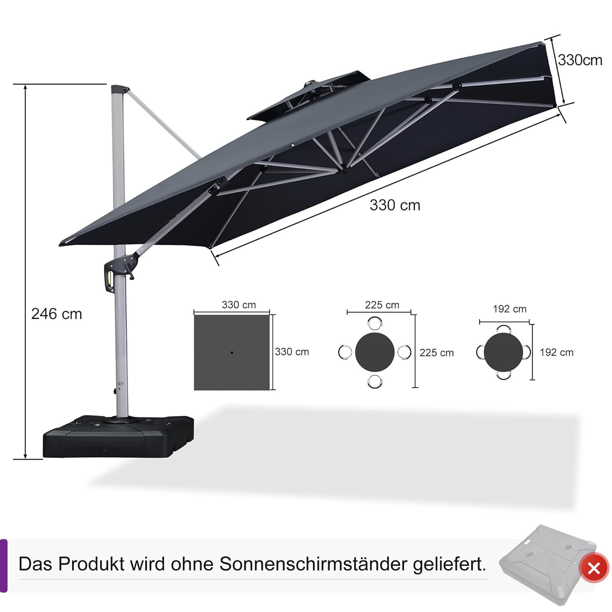 PURPLE LEAF Ampelschirm Quadratischer Außenbereich Alu günstig online kaufen