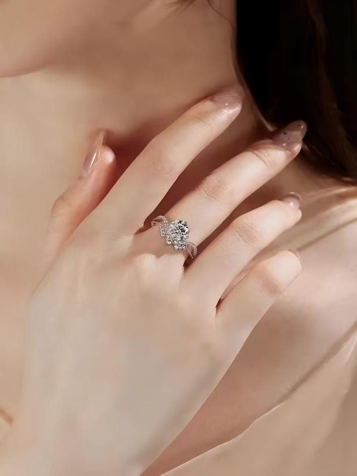 Jumpeak Verlobungsring Diamantring 1.5ct/2ct,D,VS1,3EX,Ring Damen,Verlobungsring,promise ring, 14K Weißgold,Cluster Ring,Geschenk Schwester,geschenk für frau