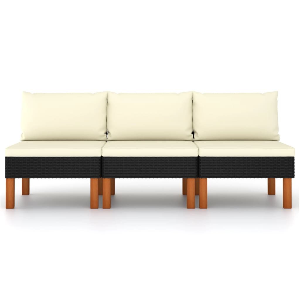 vidaXL Sofaelement Mittelsofas 3 Stk. Poly Rattan und Eukalyptus Massivholz (1 St)