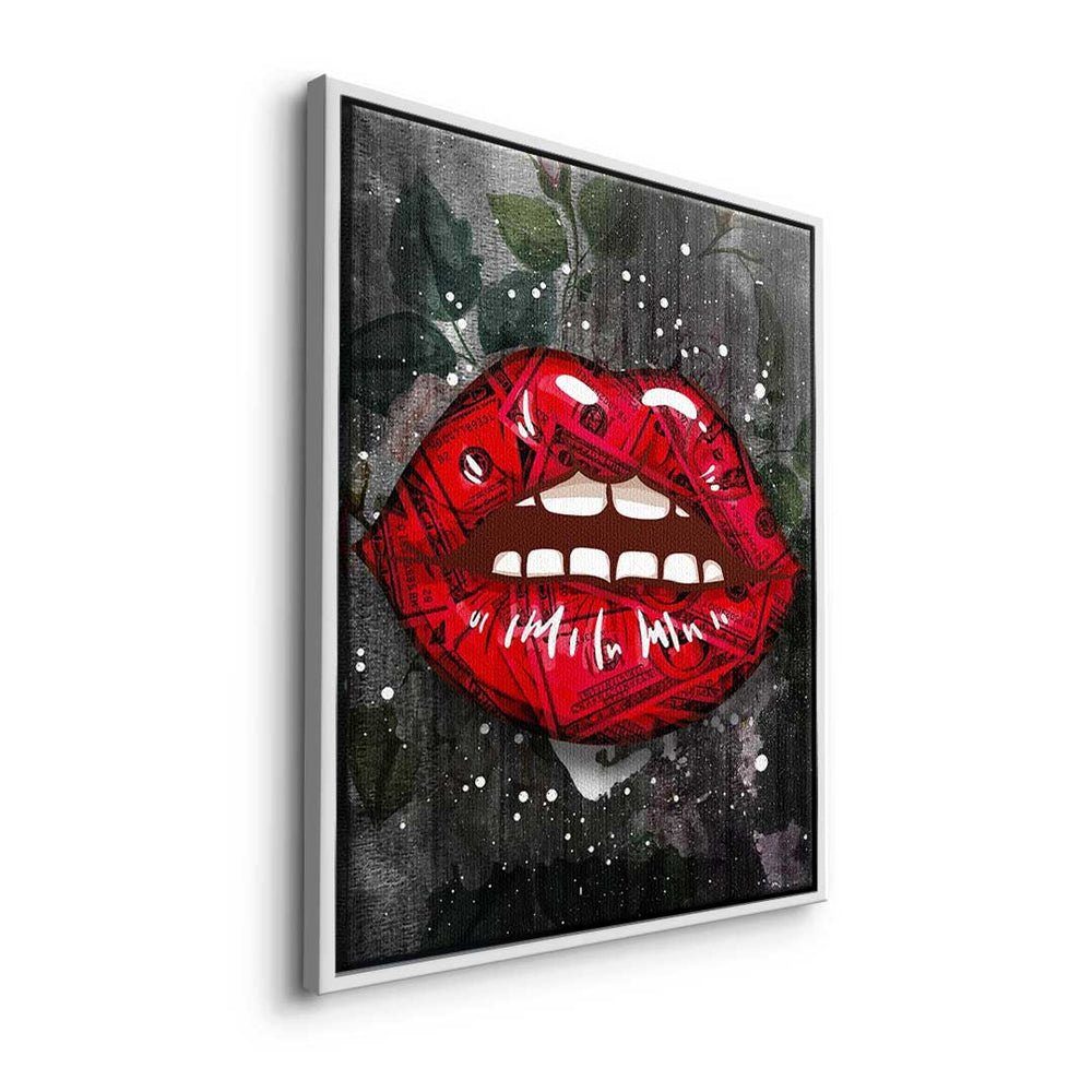 Leinwandbild Pop Modern Erfolg DOTCOMCANVAS® Geld Kiss - goldener - - Premium Rahmen Leinwandbild, - Art