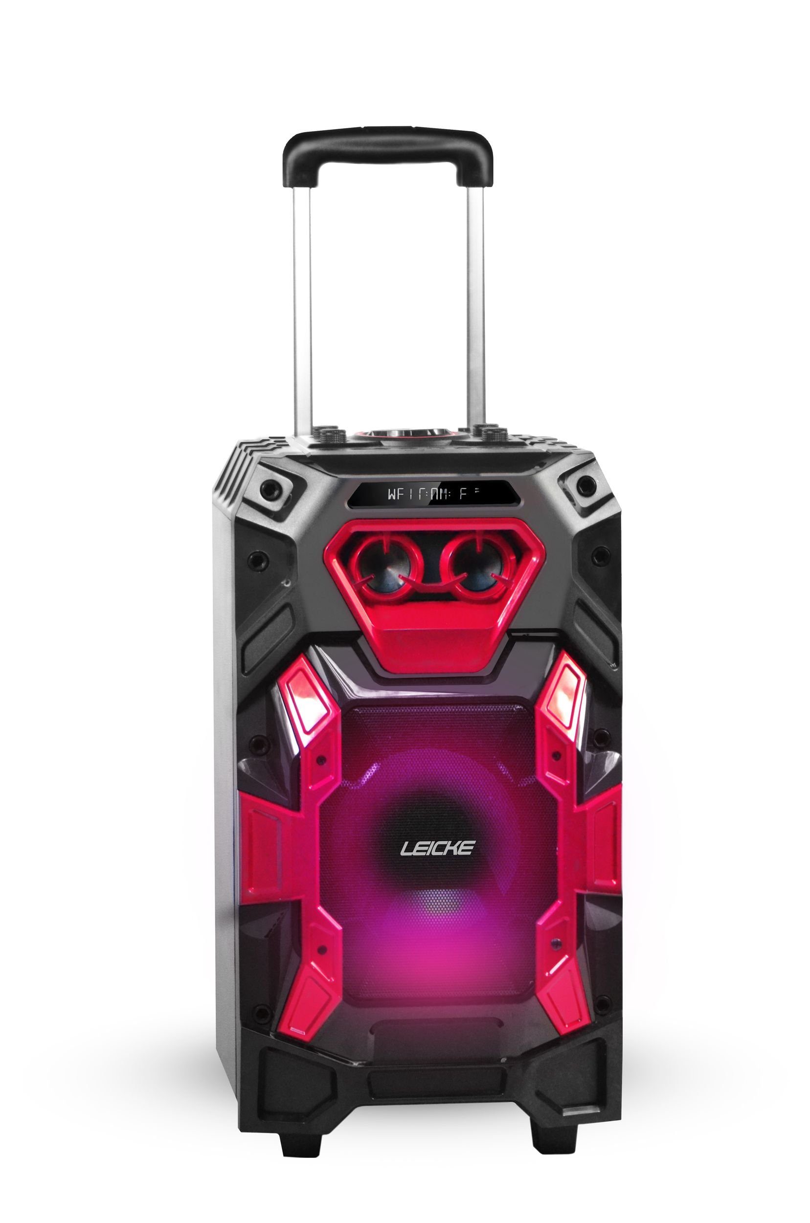 Leicke DJ Roxxx Trolley-Partyspeaker Pro Bluetooth-Lautsprecher (Bluetooth, 50 W, zwei Mikrofonanschlüsse, Disko-LED-Licht)