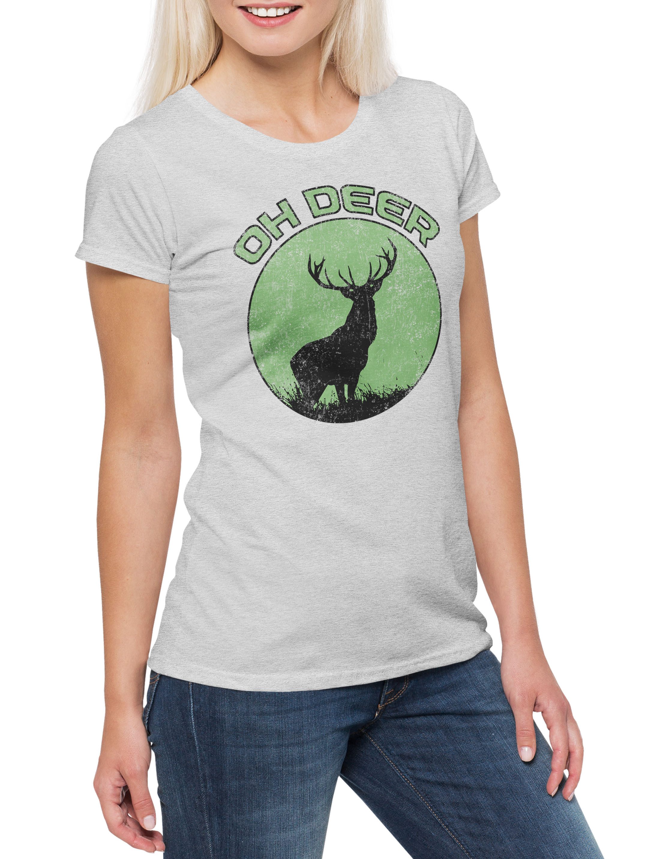 Print-Shirt Oh Deer Damen T-Shirt Dear Hirsch Reh Jagd Jäger Bär Geweih Deer Bear