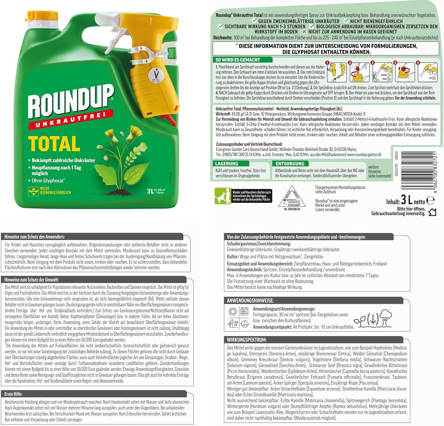 Thumbnail - Evergreen Unkrautbekämpfungsmittel Roundup Unkrautfrei TOTAL, 3 L Sprühflasche