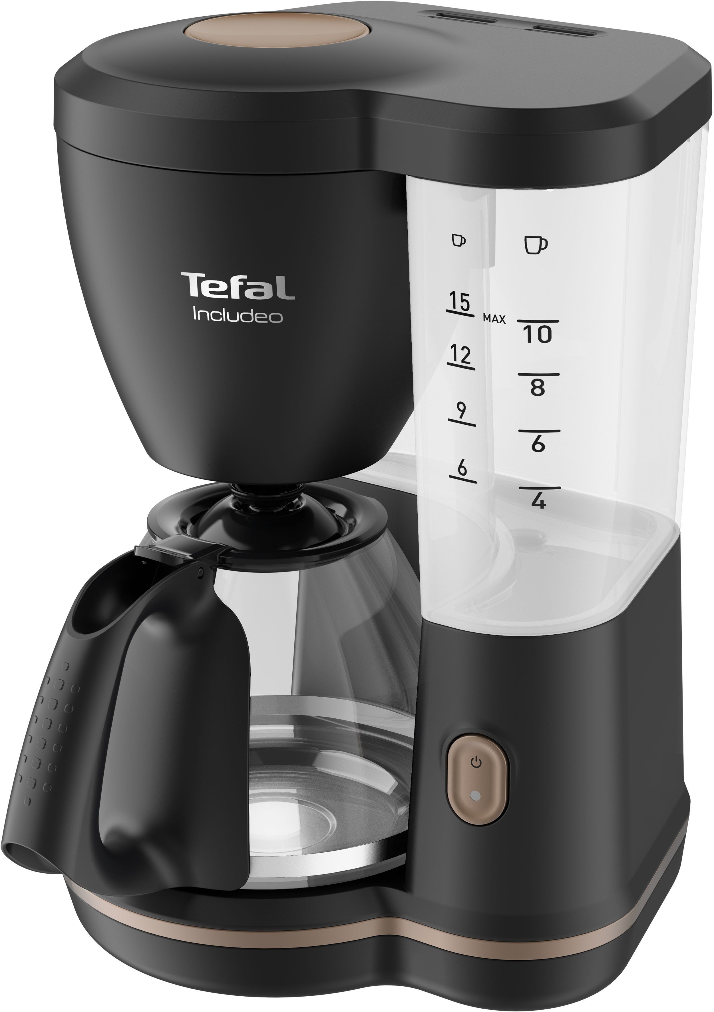 Tefal Filterkaffeemaschine Kaffeekanne, Filtereinsatz Incluedo, - 15 L, 10 Tassen, CM5338 1,25l Griffen mit herausnehmbarer 1,25 zwei