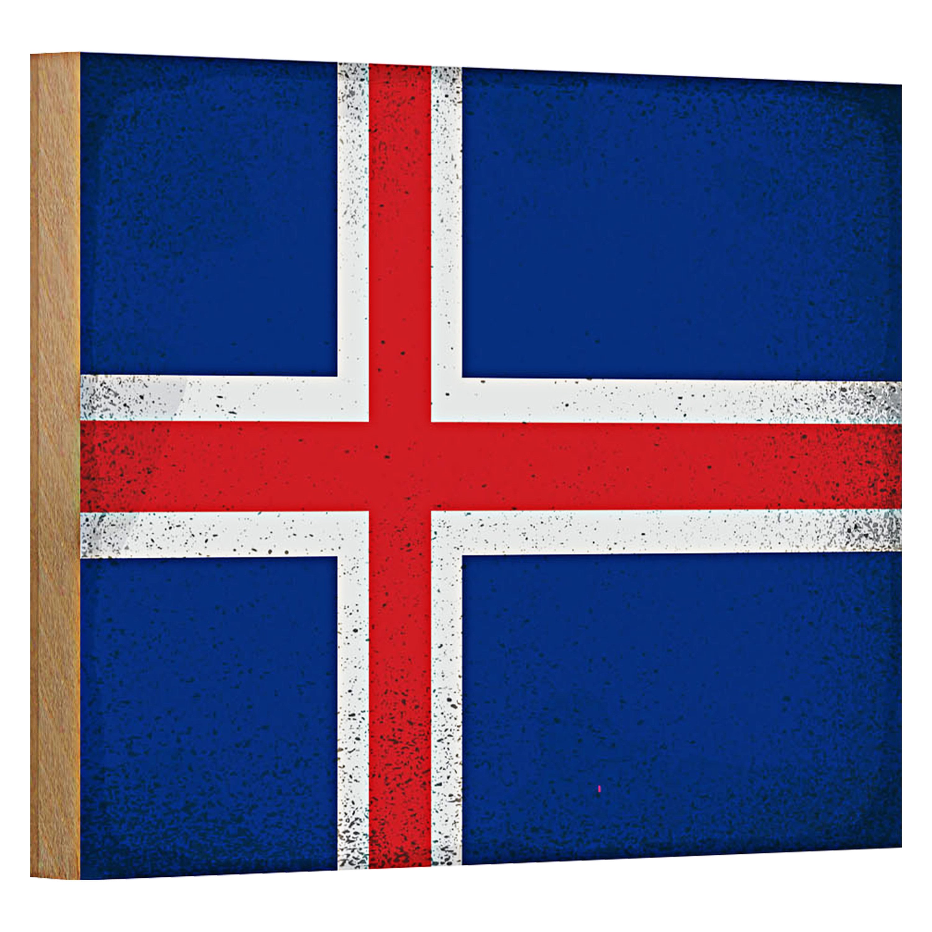 Roomando Holzbild Flagge Island 18x12cm Flag of Iceland Vintage
