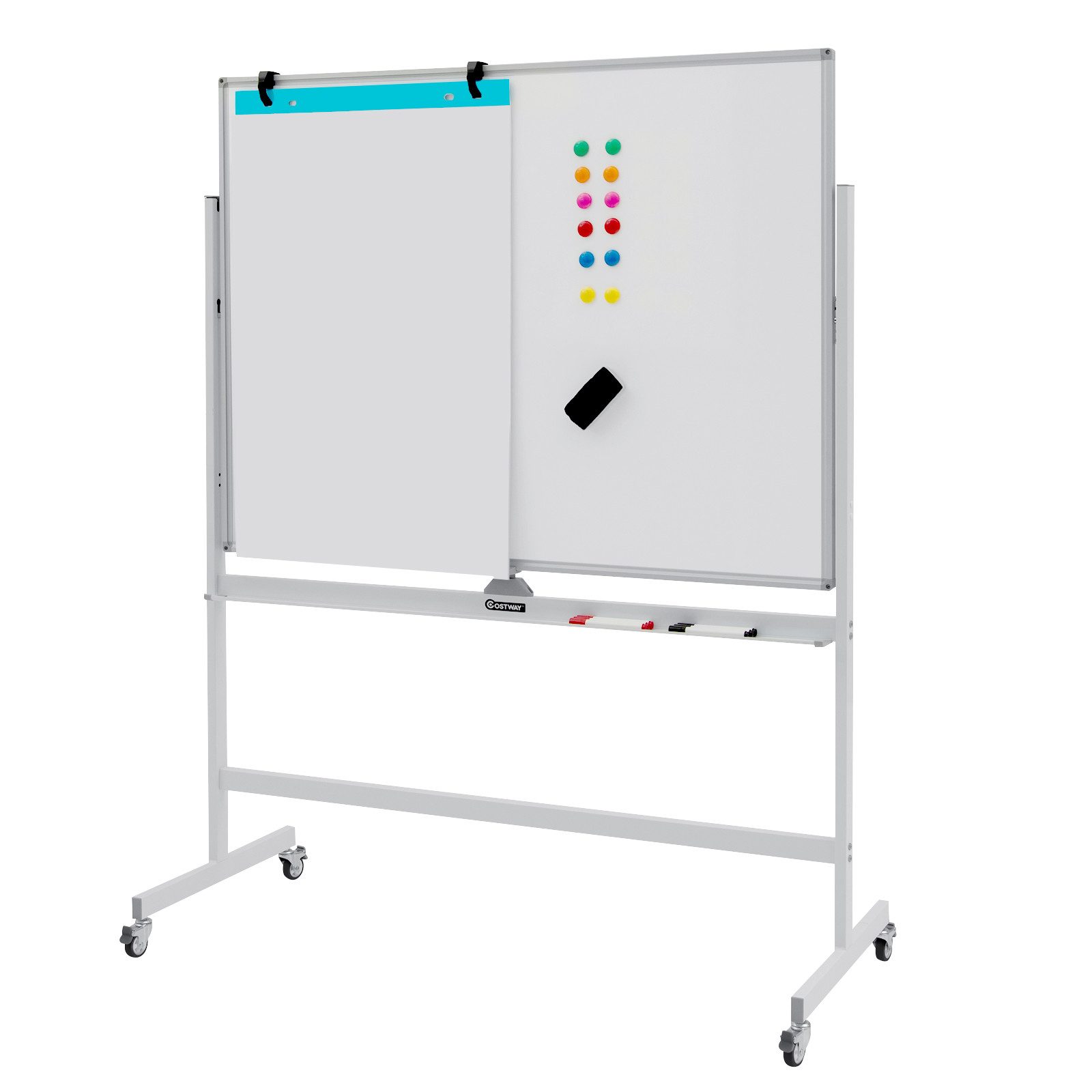 COSTWAY Magnettafel, Doppelseitig, höhenverstellbar, 120/140cm