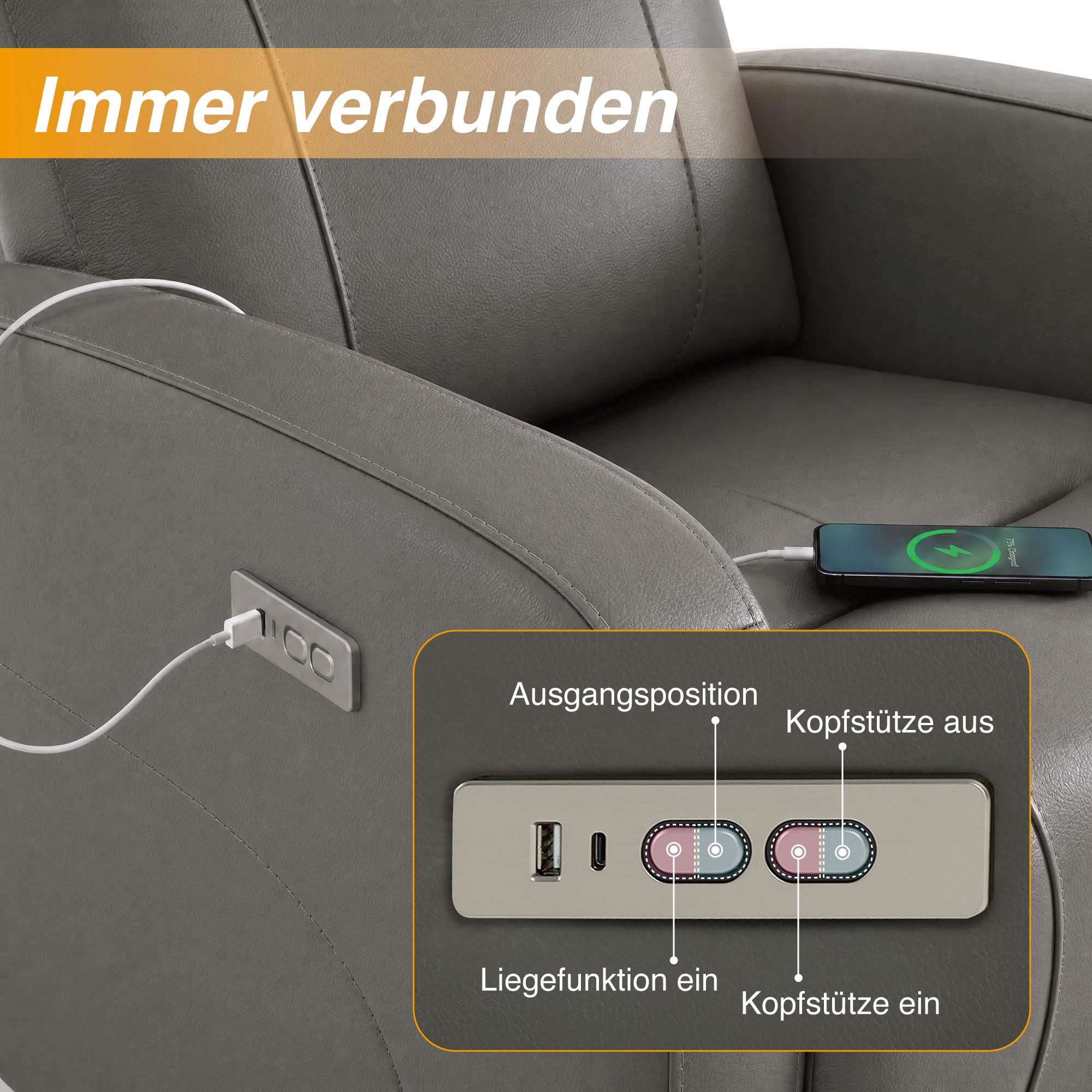 CHITA Relaxsessel (1 St), Elektrischer Funktionssessel, Fernsehsessel, Echtleder, 270° drehbar