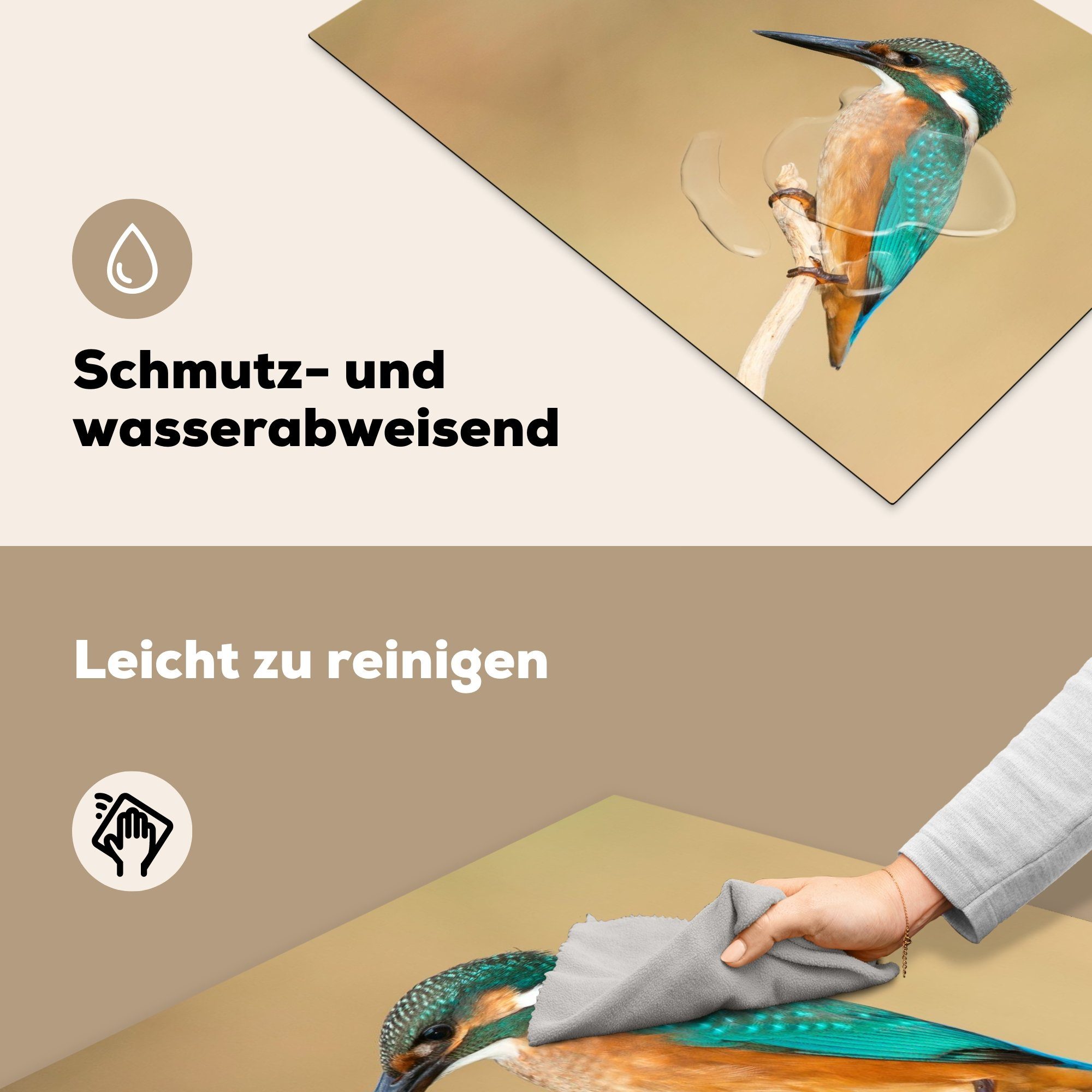 MuchoWow Herdblende-/Abdeckplatte - Vogel, küche Tiere tlg), (1 - 81x52 Ceranfeldabdeckung, Arbeitsplatte cm, Eisvogel für Vinyl,