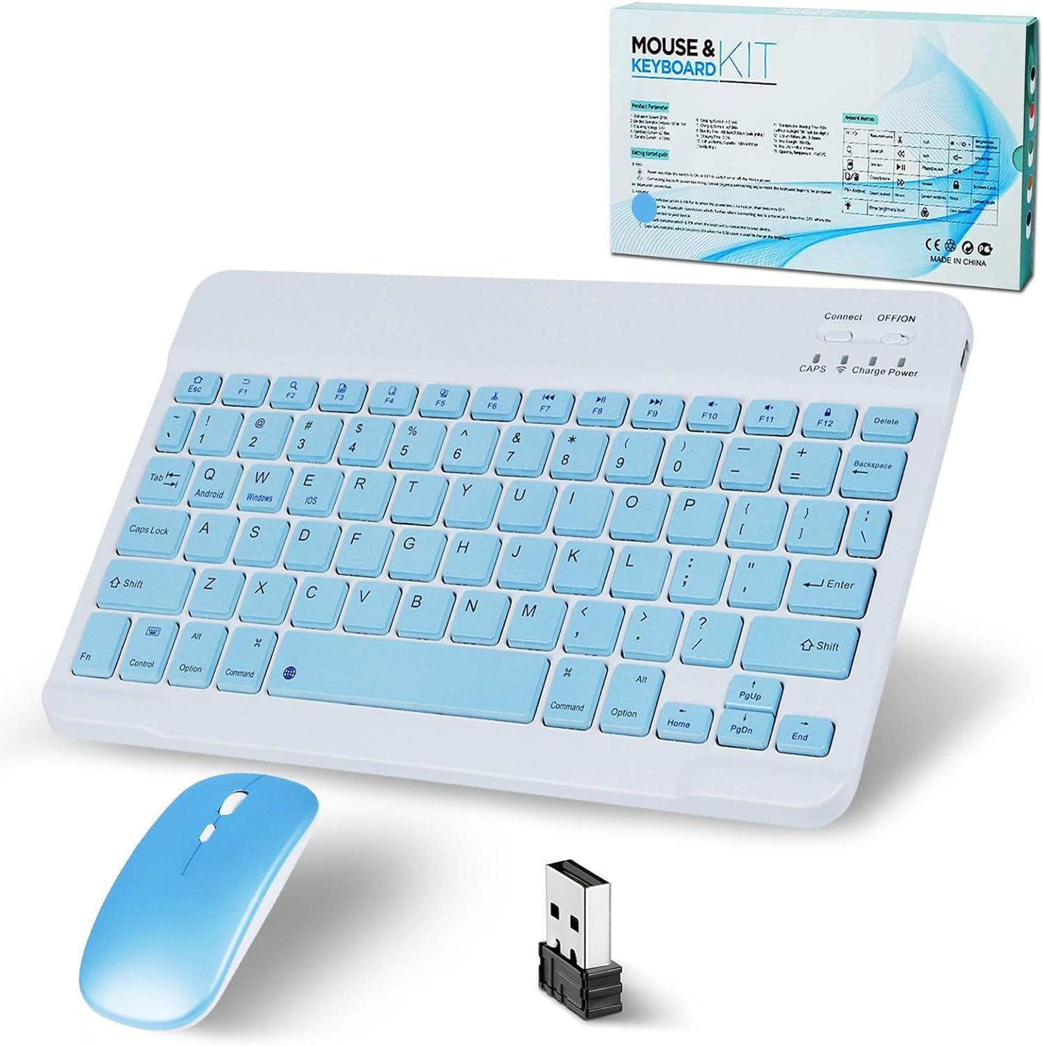 SRAYG Bluetooth Kabellos,Funk Mit 2.4GHz Tastatur- und Maus-Set, Mini Tastatur Ultra-Dünn Wireless Tastatur Maus Set für iPadMac,Laptop