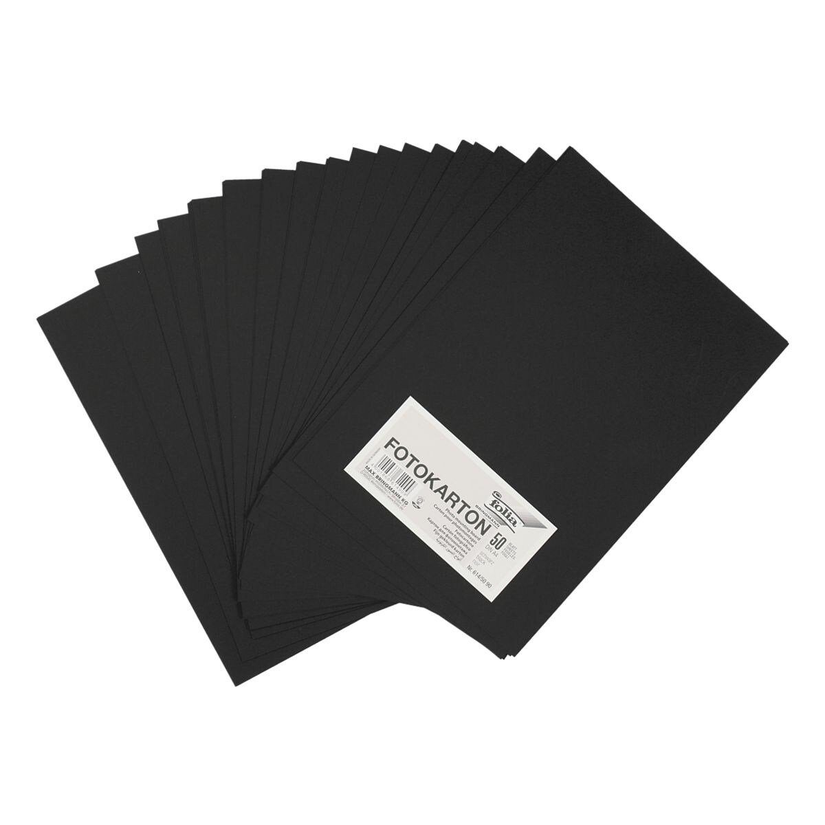 Folia Bastelkartonpapier, Fotokarton, Format A4, 300 g/m², 50 Blatt schwarz