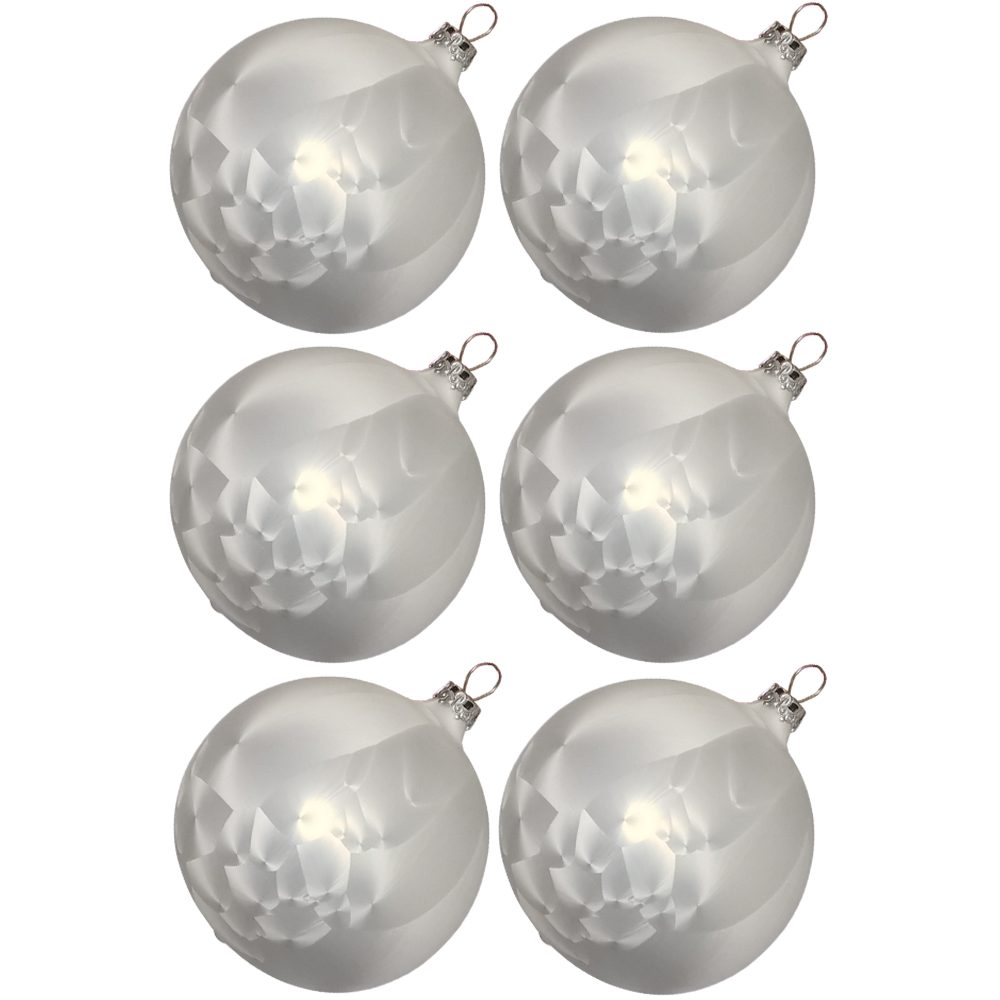 Thüringer Glasdesign Weihnachtsbaumkugel Weihnachtskugel-Set Eislack weiss (6 St), mundgeblasen