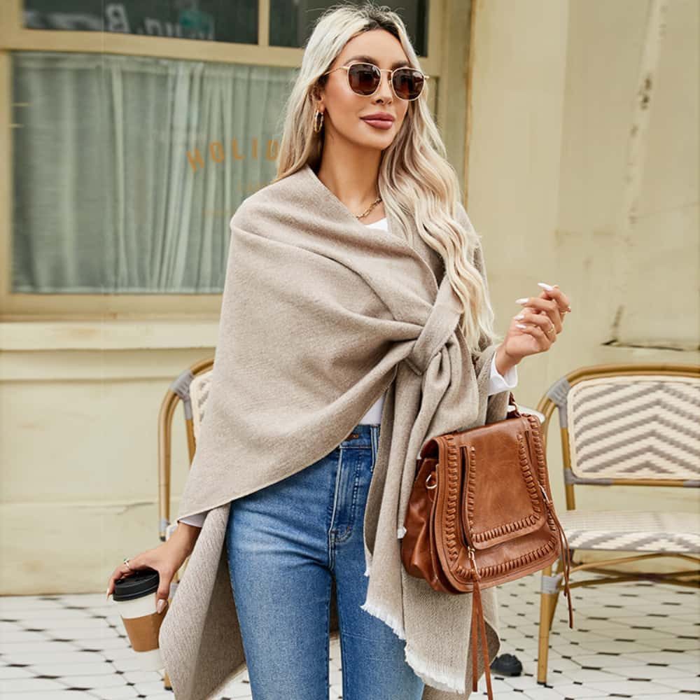 wohnTRAUM24 Strickpullover Schal ,Tücher, warmer Halstuch , Damen oversized Cape, Elegant Cardigan (XXL Schal Umhang, vielseitiger Schal,Beidseitig tragbar, Neue Modelle, vielseitig, elegant) Winterschal Herbstschal