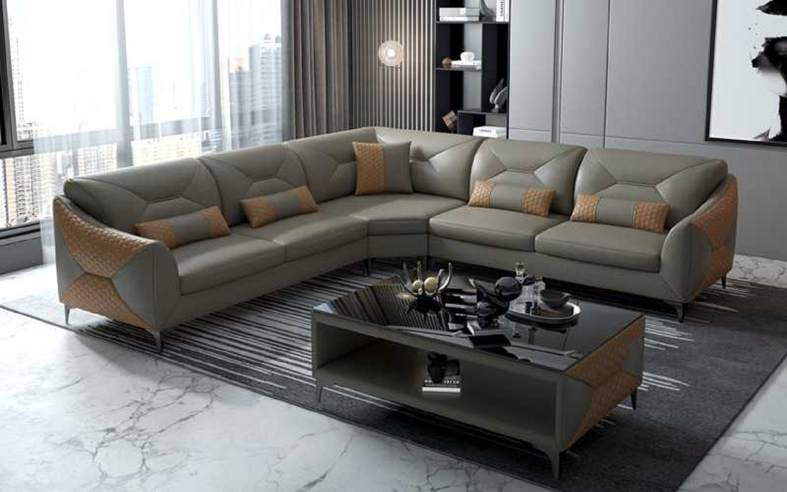 in Ecksofa Sofa Form Sofas, L 3 Grau Modern Ecksofa Kunstleder Europe JVmoebel Teile, Made Designersofa