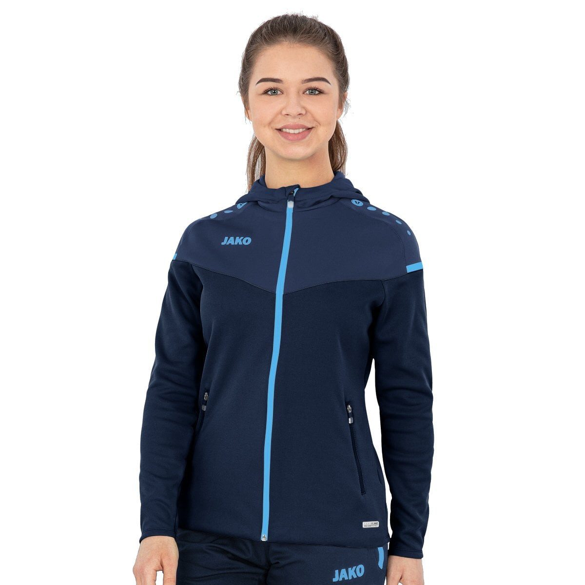 Jako Trainingsjacke Kapuzenjacke Champ 2.0 (100% Polyester) marineblau/hellblau Damen