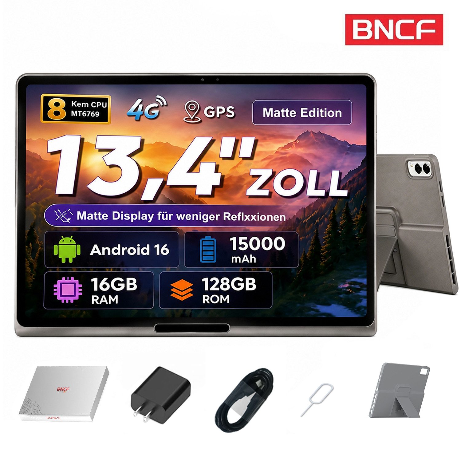 BNCF CinePad13 Matte Edition,13,4", Android 16,128GB,15000mAh,4G LTE Tablet (13.4", 128 GB, Android16, 4G LTE, DTS-Audio,MTK 8-Kern,unterstützt Widevine L1,Inklusive Schutzhülle)